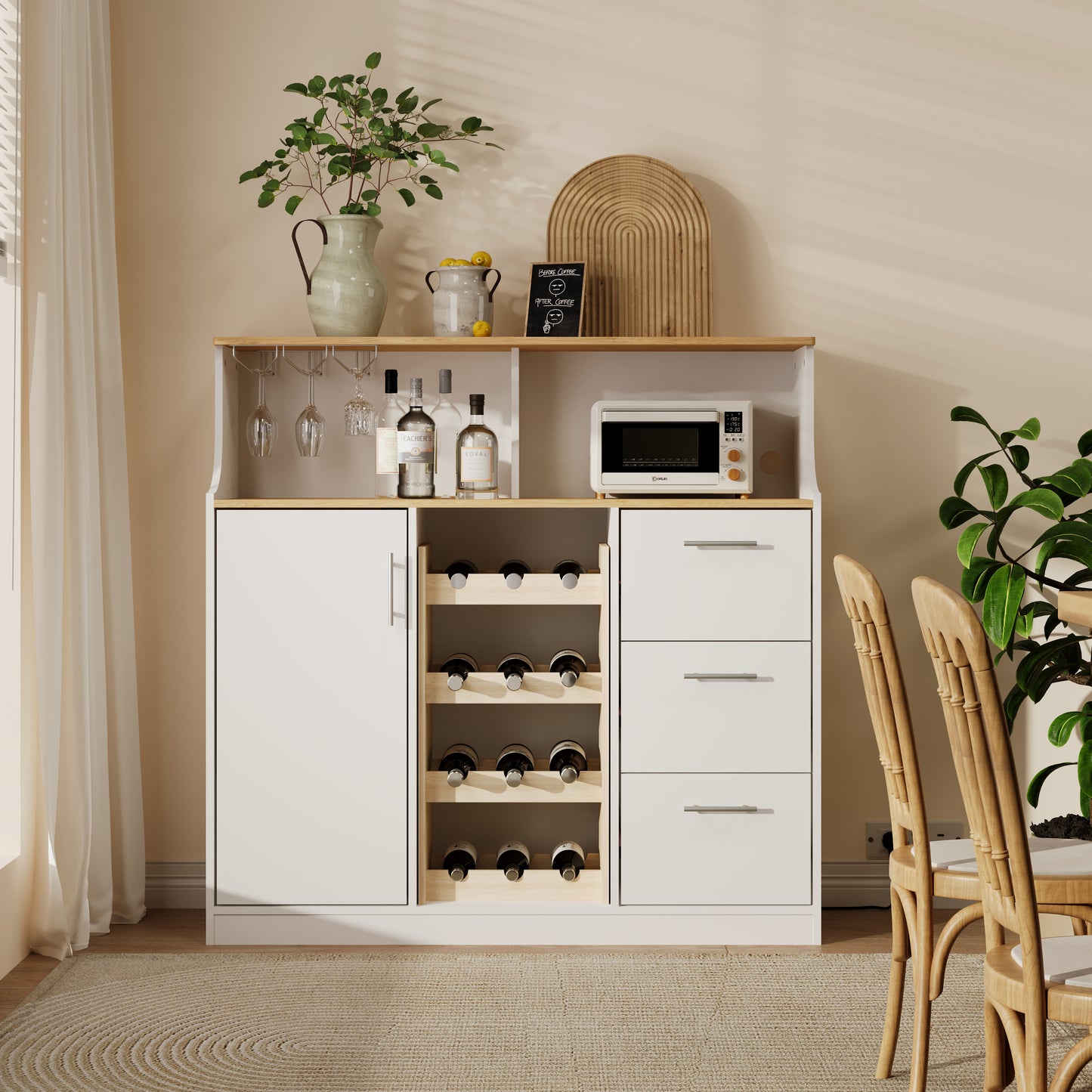 Gigab2b original image - Sideboard, Restaurant-Bar mit LED, Steckdosen, Gläserhalter, Weinregal, mehrlagiger Stauraum, geeignet für die Nutzung im Restaurant und in der Küche