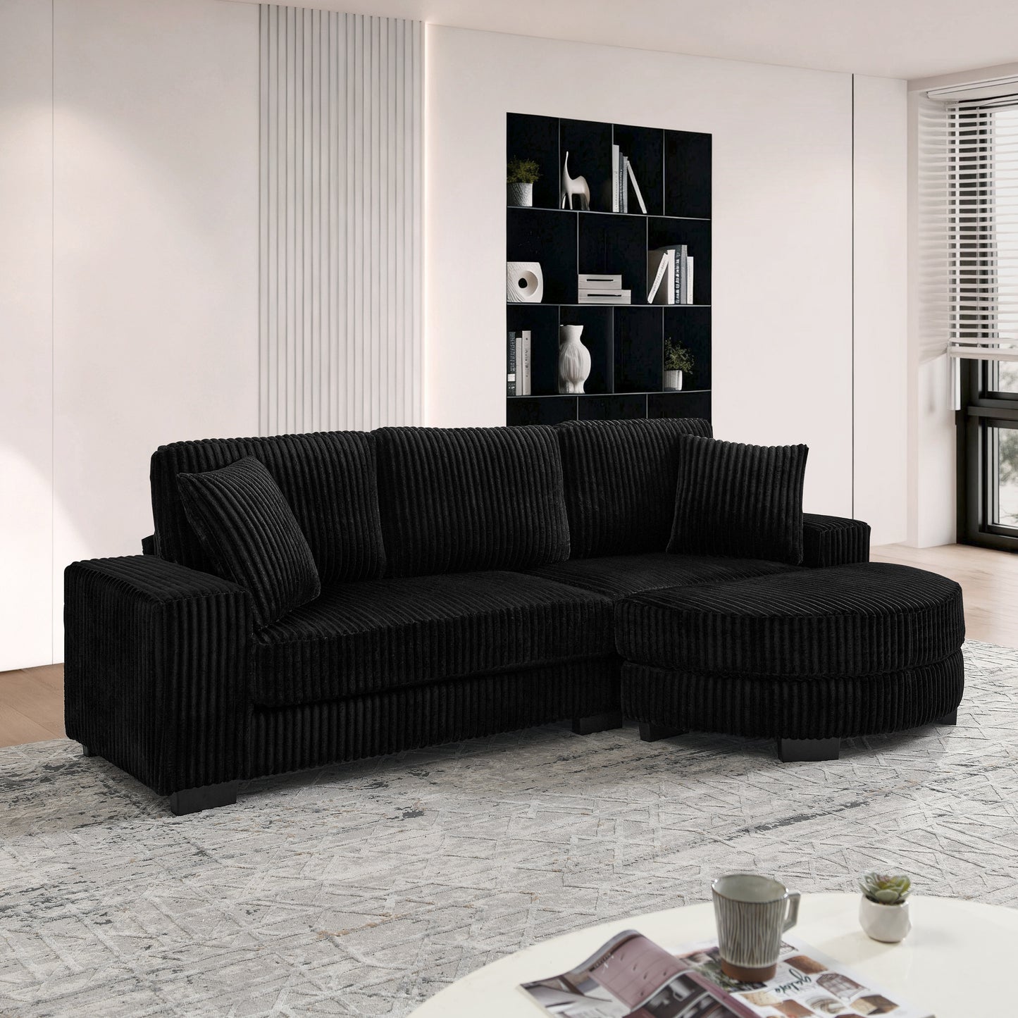 L-formiges Ecksofa 4-Sitzer Sofa, 256 5 x 133 , Klassisches Corduroy, Modulares Design mit Ovalem Hocker, 2