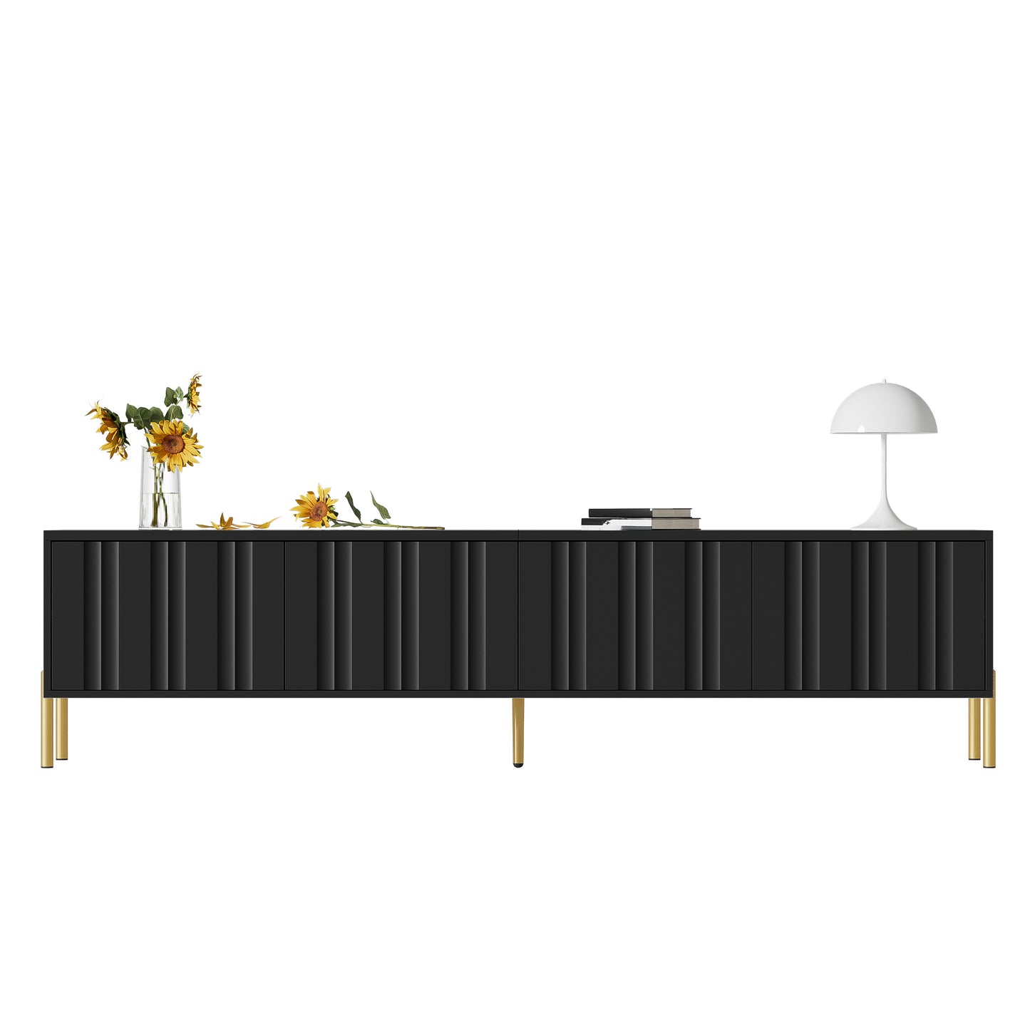 Gigab2b original image - Schwarzes TV-Schrank, 190 cm(L) x 38 cm(W) x 48 cm(H), goldene Tischbeine