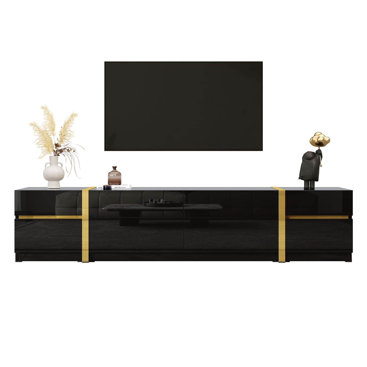 Gigab2b original image - Luxuriöser TV-Ständer , TV-Schrank,Hochglanz-Finish , Goldfarbene Kanten , Mit Schubladen und Türen , Moderner Stil , Bietet viel Stauraum für das Wohnzimmer , TV-Möbel
