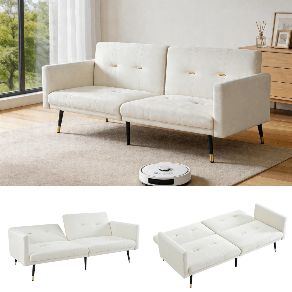 2-in-1 Schlafsofa, Multifunktionales Klappsofa mit Verstellbarer Lehne, Umbaubares Sofa für Wohnzimmer & Schlafzimmer, Beige