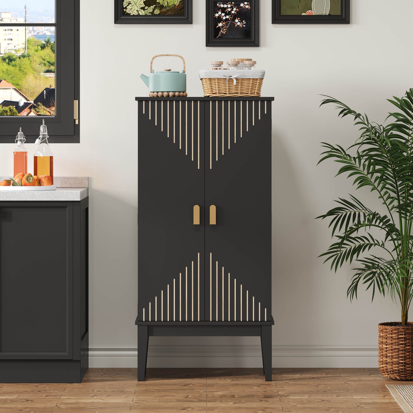 120X59X30cm Küchenschrank, Schrank, Sideboard, geräumiger 2-Tür-Aufbewahrungsschrank mit Türablage, Vintage-Stil Aufbewahrungsschrank – geeignet für Küche, Esszimmer, Wohnzimmer und Flur