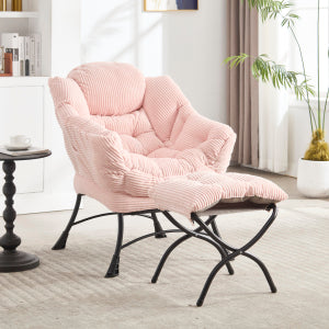 Gigab2b original image - Fauler Stuhl mit Ottoman, moderner Lounge Akzent Stuhl mit Armlehnen und einer Seitentasche, Freizeit Polsterte Sofa Stuhl Lesestuhl mit Fußlehne für kleinen Raum, Eckstuhl-Pink