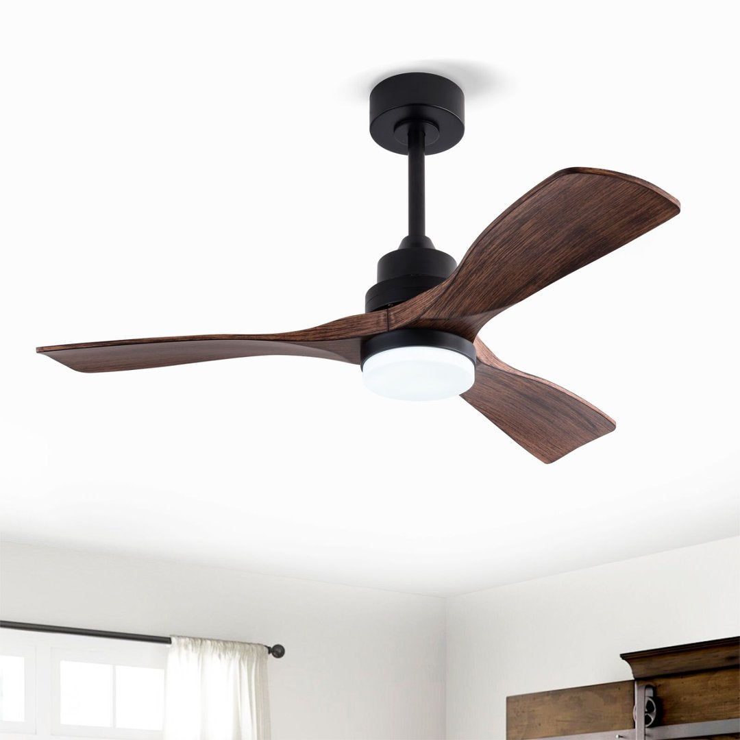 Bestseller 42-Zoll-Deckenventilator mit Licht und Fernbedienung, moderner Deckenventilator mit 3 Flügeln in Walnussfarbe, geräuschloser reversibler DC-Motor und Speicherfunktion im Bauernhaus-Stil