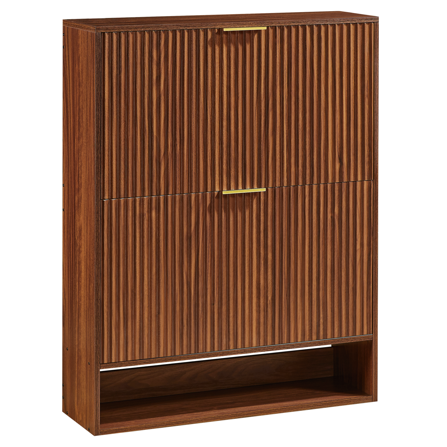 80 x 24 cm Schuhschrank mit Nutfront – Höhenverstellbar mit Kippschutz und Dekotisch für den Flur, in Nussbaum-Optik