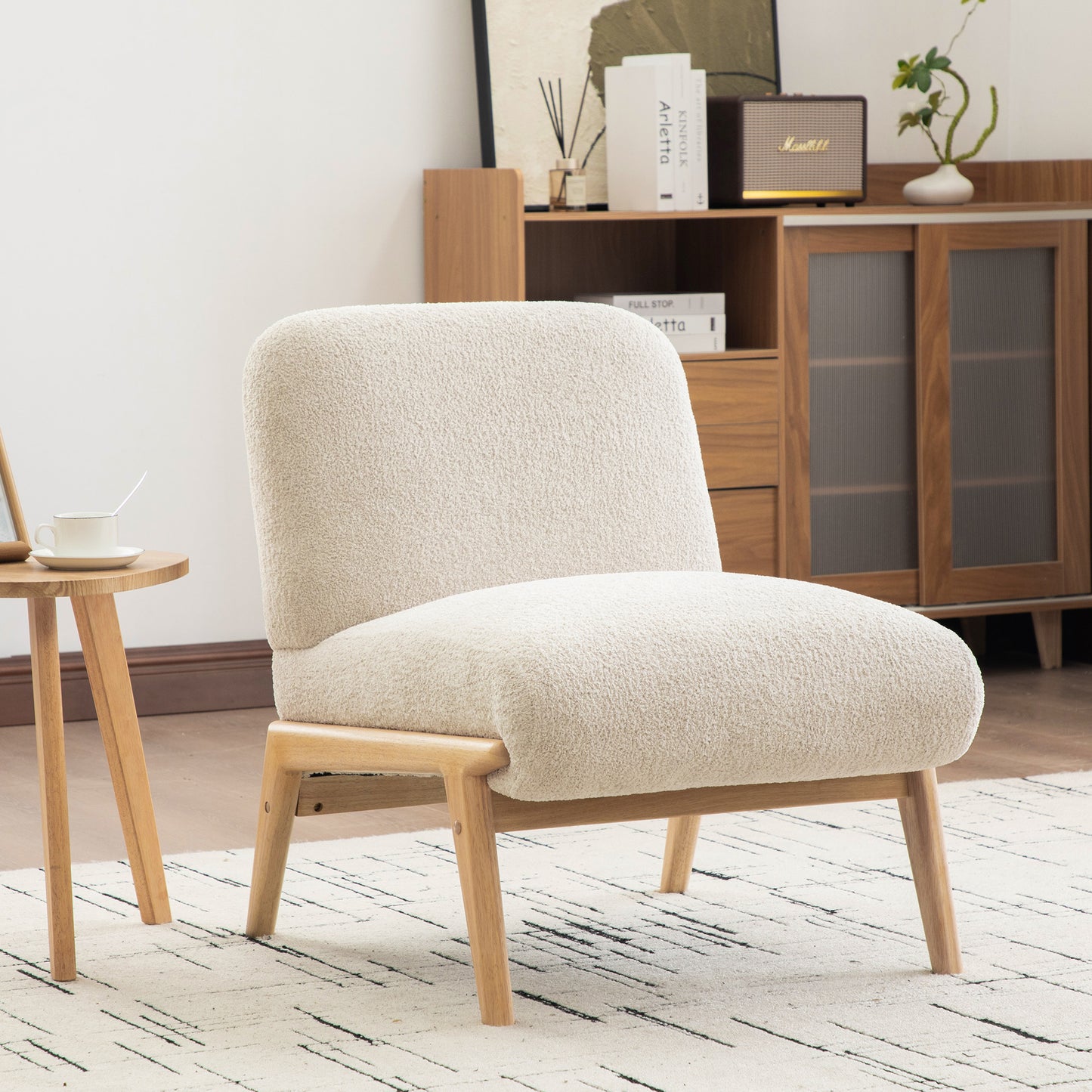 Gigab2b original image - Skandinavischer Stoff-Loungesessel – Weicher Chenille-Stoff und stabiles Holzgestell, ideal für Wohnzimmer & Schlafzimmer,Beige