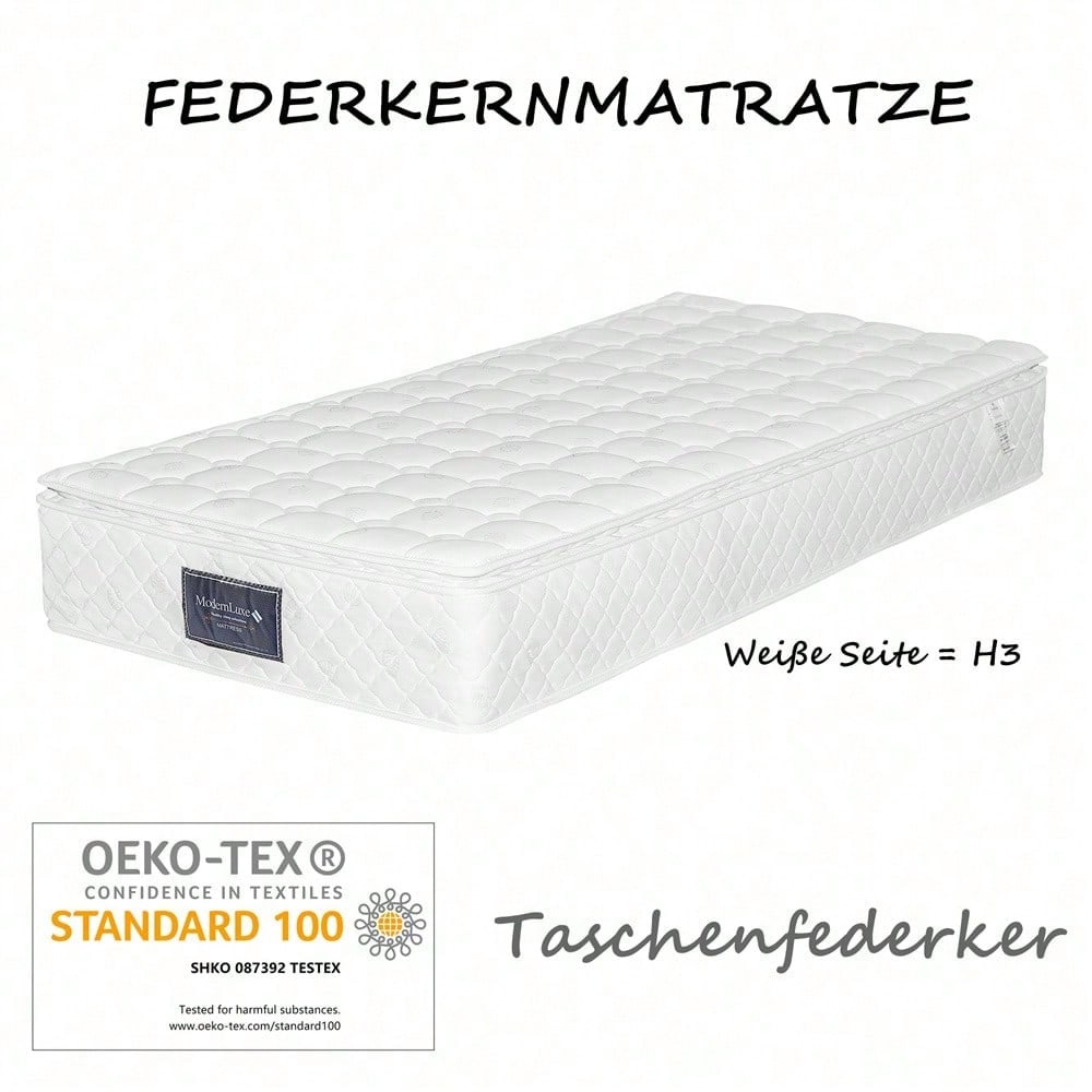 Graues Polsterbett 90x200 cm mit LED & USB-C – Jugendbett mit hydraulischem Stauraum, Metallrahmen & inkl. Matratze (Leinenbezug)