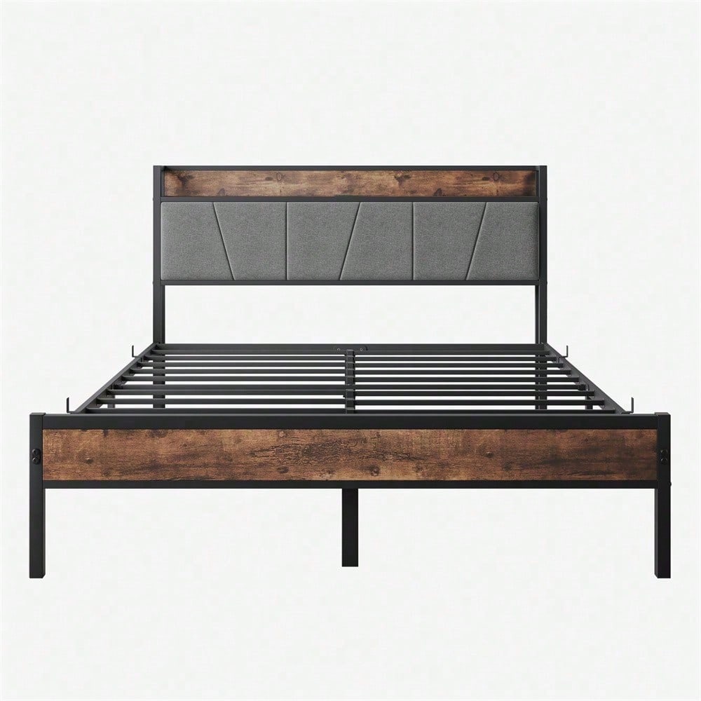 Smart Bettrahmen 140x200 cm - Mit LED-Beleuchtung & USB-Ladestation - Heavy Duty Metalllamellen, geräuschfrei, einfach montierbar