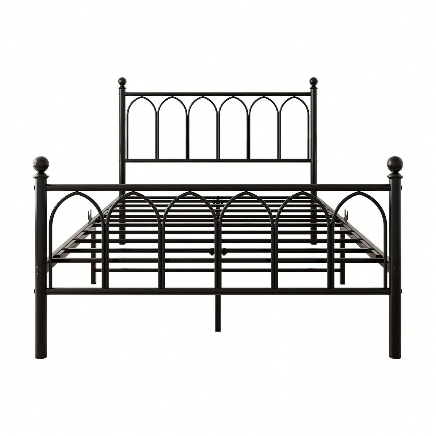 Schwarzes Vintage-Metallbett 120x200 cm - Mit USB-Ladestation & LED-Beleuchtung - Stahl-Slat Unterstützung, großer Stauraum