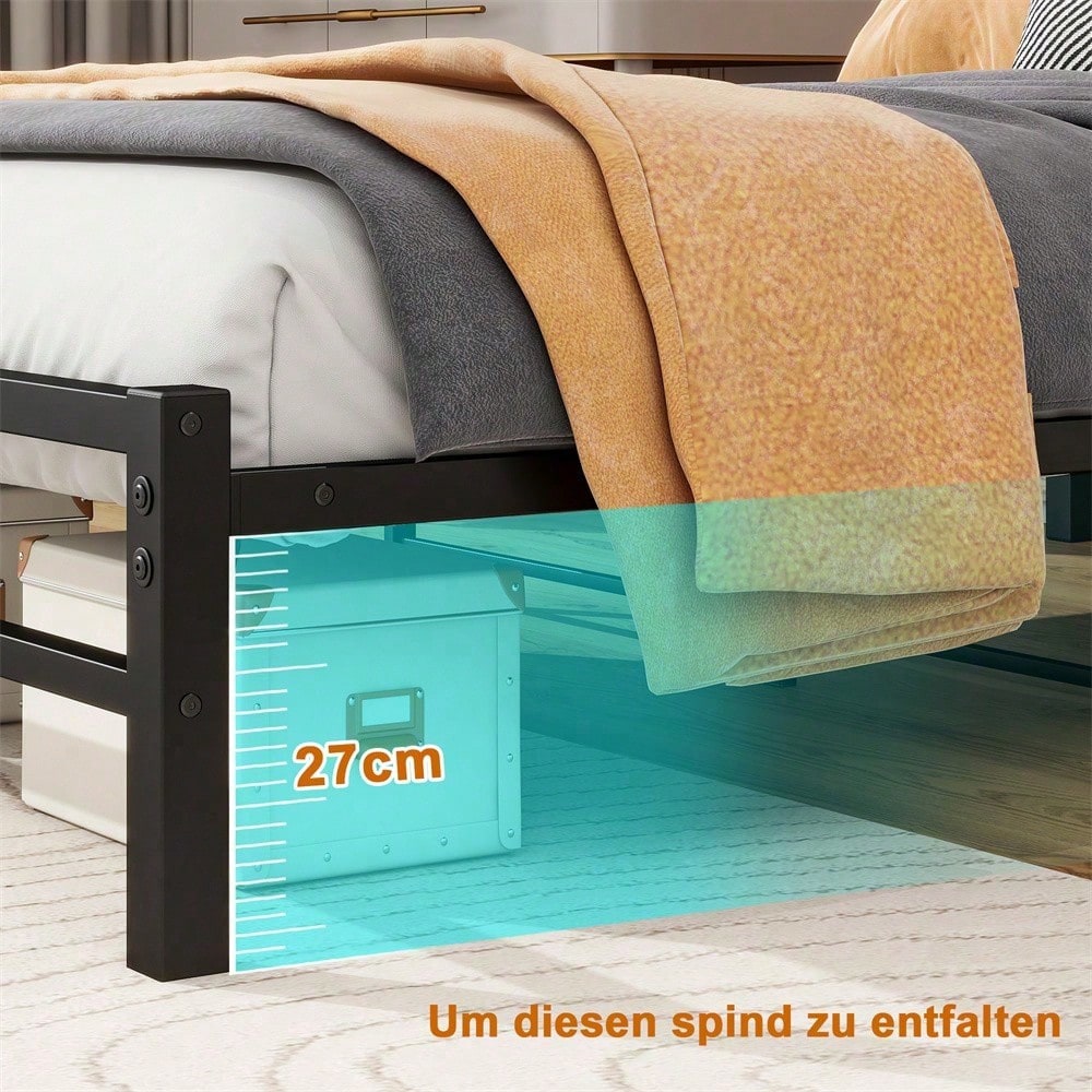 120x200cm Bettrahmen mit Kopfplatte, Metallbettrahmen mit USB-Ladestation, LED-Bettrahmen, Starke Stahlschicht-Unterstützung, Unter Bettlagerung, Keine Boxfeder erforderlich, Lärmfrei, Einfache Montag