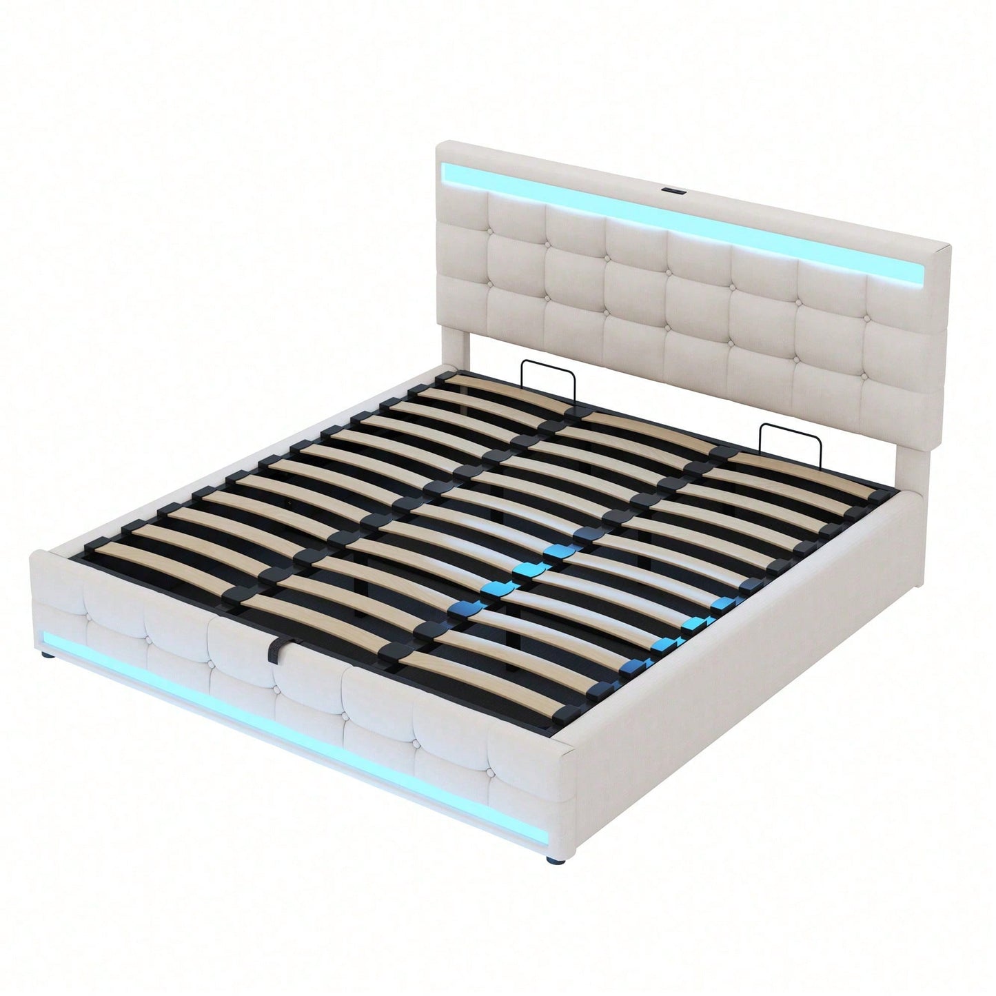Polsterbett 180*200 Hydraulisches Stauraum-Kinderbett mit USB und farbwechselndem LED-Lichtstreifen,Grau Leinen-Einzelbett