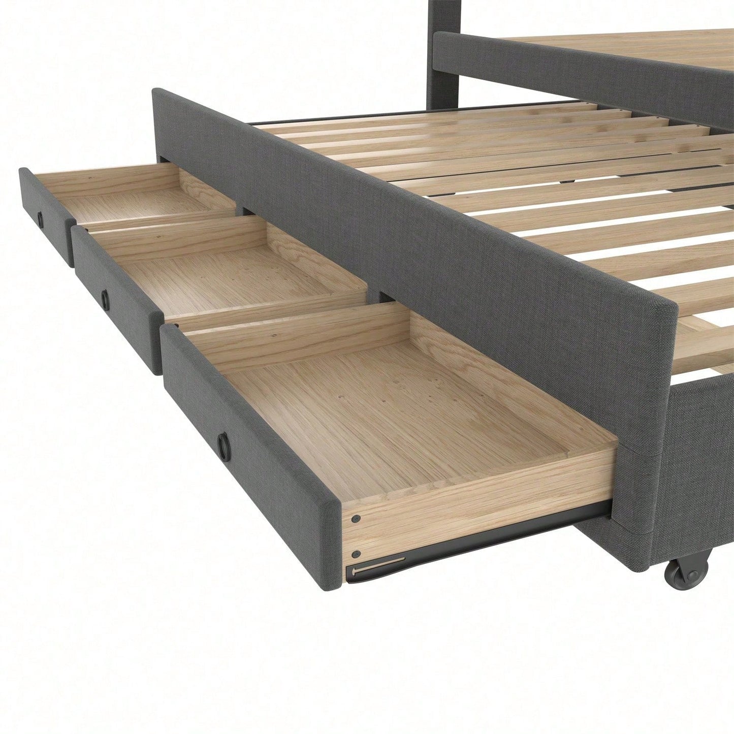 Polsterbett, 140x200cm, Doppelbett, Familienbett, Ehebett mit drei Schubladen, ausziehbares Bett, Verstellbares Kopfteil, Ohne Matratze, Beige