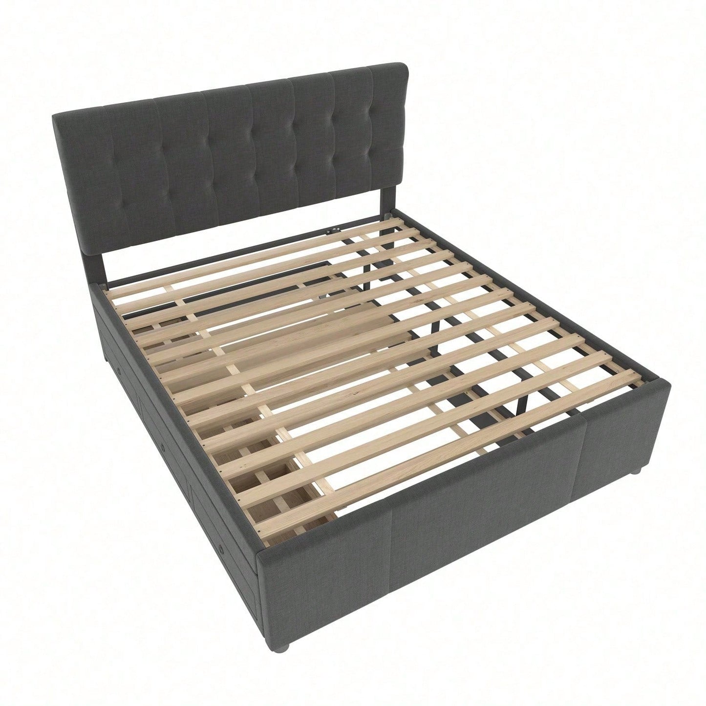 Polsterbett, 140x200cm, Doppelbett, Familienbett, Ehebett mit drei Schubladen, ausziehbares Bett, Verstellbares Kopfteil, Ohne Matratze, Beige