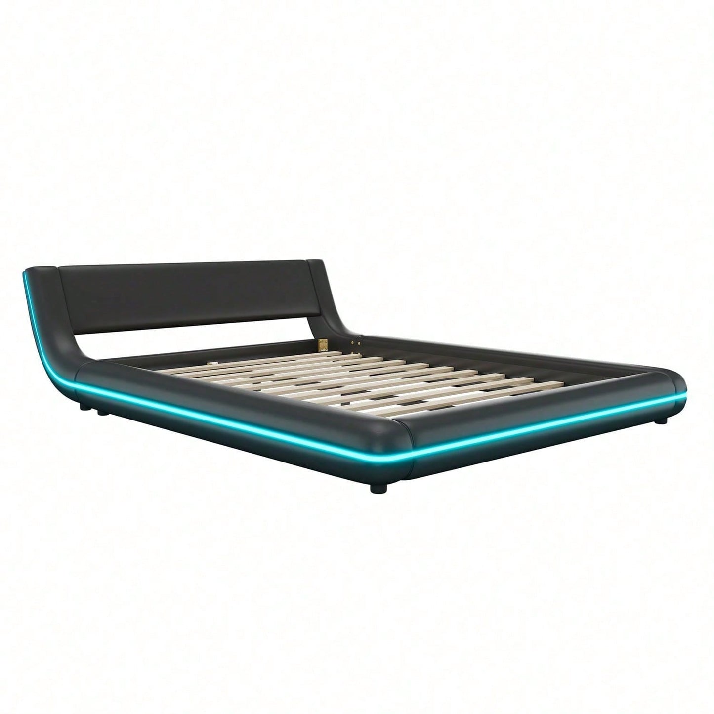 140*200cm Flachbett, Bodenbett, PU, LED-Umgebungslicht, 24-Tasten-Fernbedienung, weiß