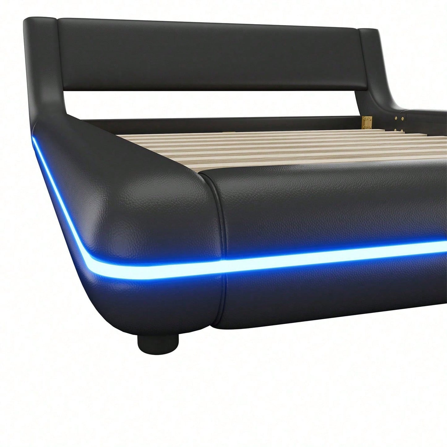 140*200cm Flachbett, Bodenbett, PU, LED-Umgebungslicht, 24-Tasten-Fernbedienung, weiß
