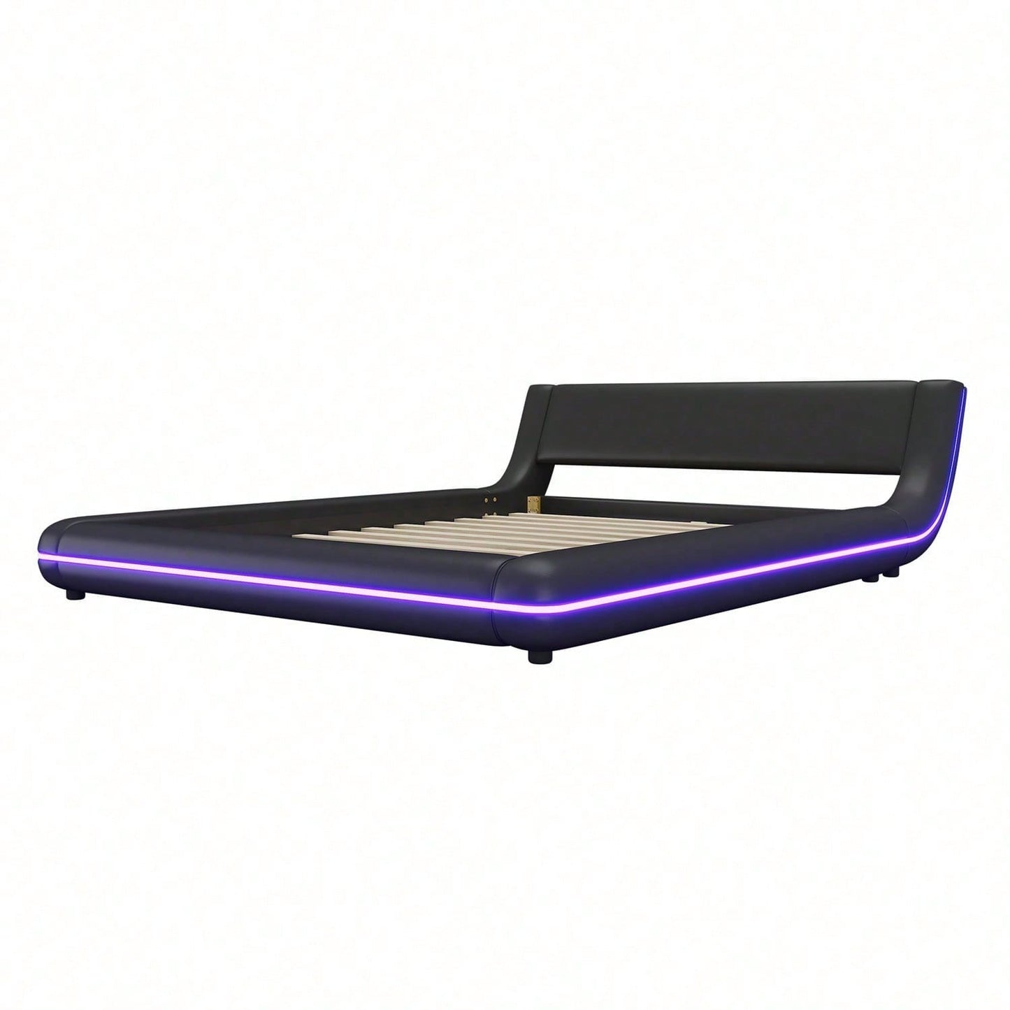 140*200cm Flachbett, Bodenbett, PU, LED-Umgebungslicht, 24-Tasten-Fernbedienung, weiß