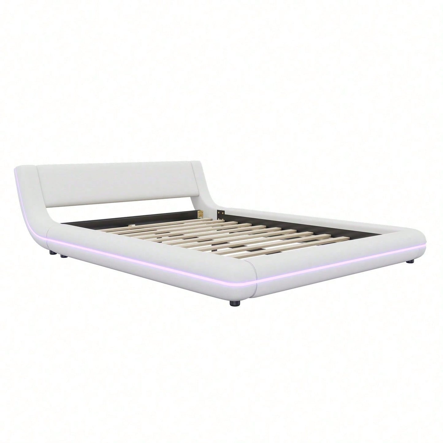 140*200cm Flachbett, Bodenbett, PU, LED-Umgebungslicht, 24-Tasten-Fernbedienung, weiß