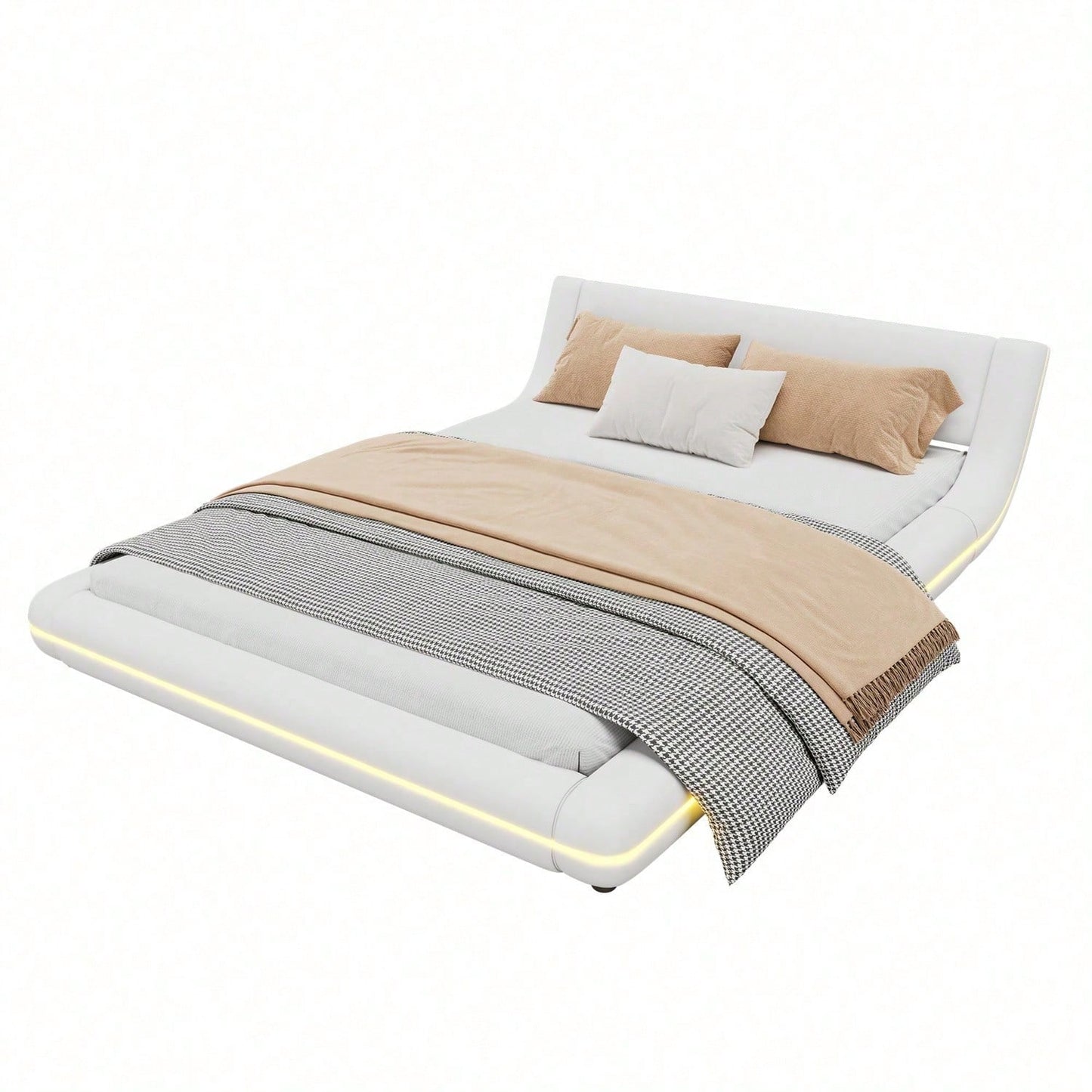 140*200cm Flachbett, Bodenbett, PU, LED-Umgebungslicht, 24-Tasten-Fernbedienung, weiß