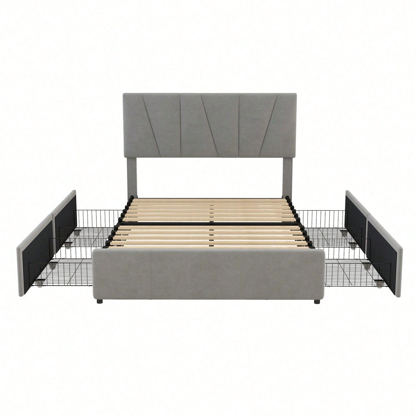 Double Size Polster Plattform Bett mit vier Schubladen auf zwei Seiten,Verstellbares Kopfteil,Grau(140*200cm)