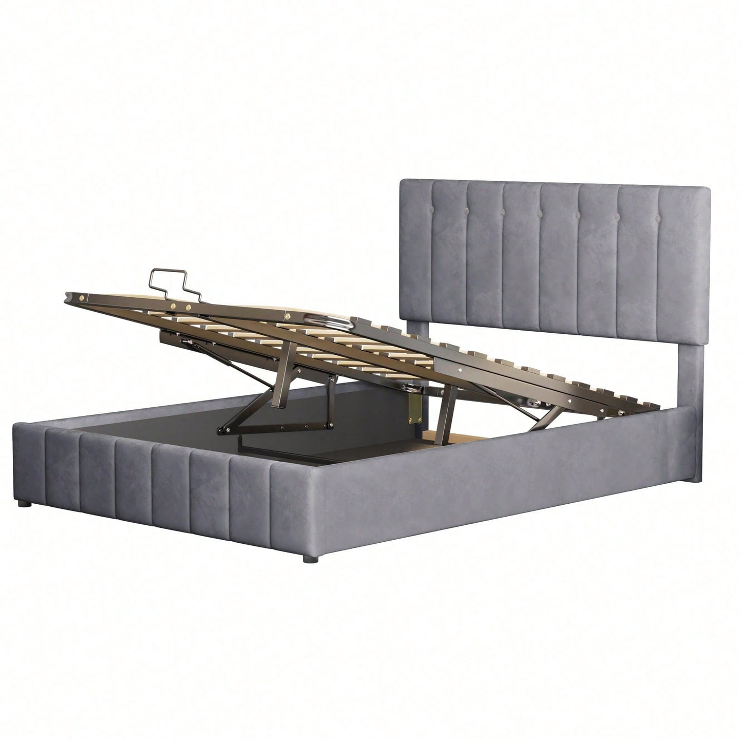 Polsterbett 140*200, Doppelbett mit Hydraulisch anhebbarer Bettstauraum ,höhenverstellbares Polsterkopfteil, Metalllattenrost, Hautfreundlicher Samtstoff Doppelbett Erwachsenen Jugendbett Grau