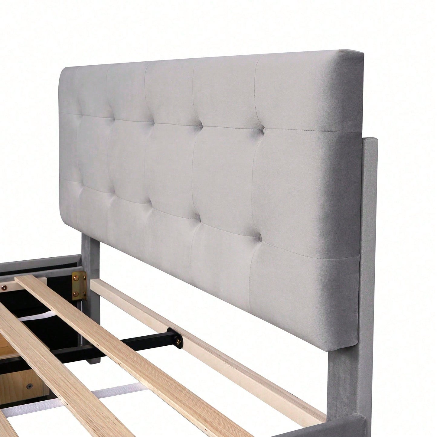 Polsterbett 140 x 200 cm, Doppelbett mit Schubladen, Lattenrost und Rückenlehne, Hautfreundliches Doppelbett aus Samtstoff für Erwachsene und Jugendliche, Beige