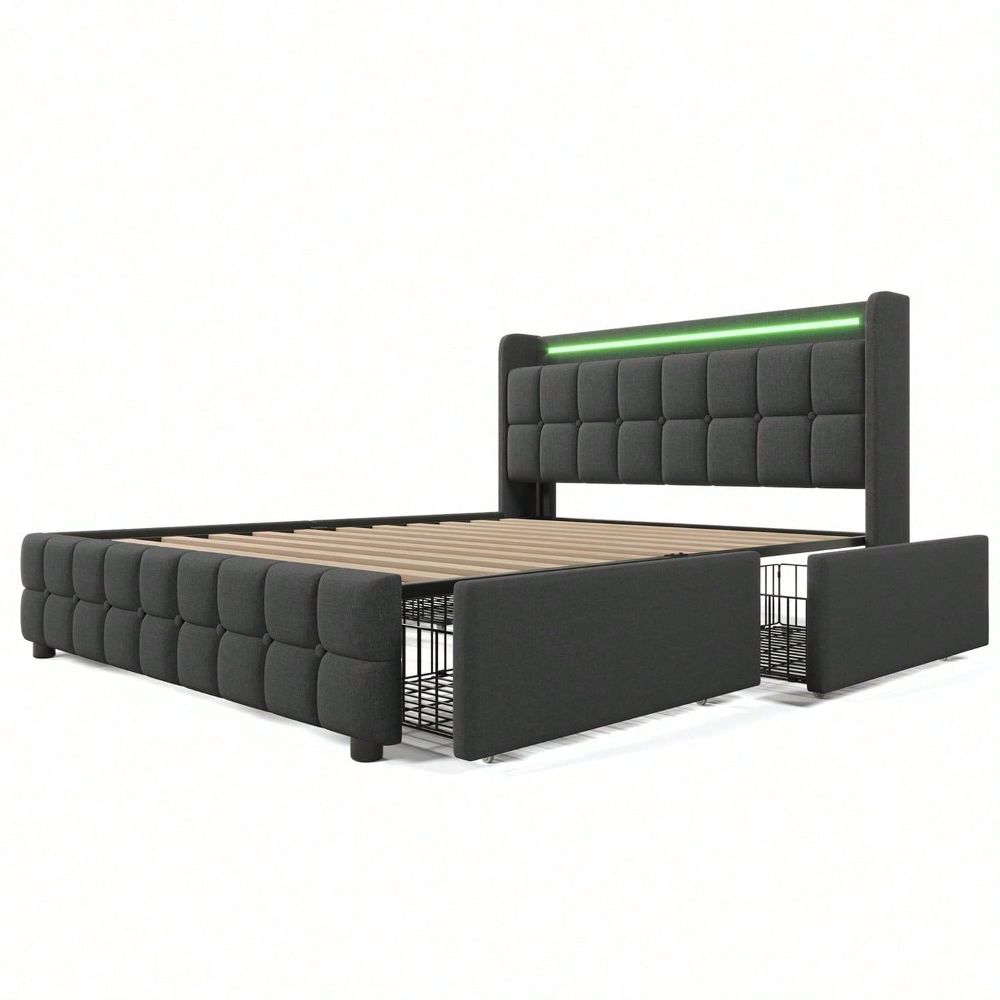 Polsterbett mit aufladen USB Ladefunktion Kopfteil und LED-Beleuchtung und 4 Schubladen,Doppelbett 140x200cm Stauraumbetten Bettgestell, Lattenrost aus Holz, Beige