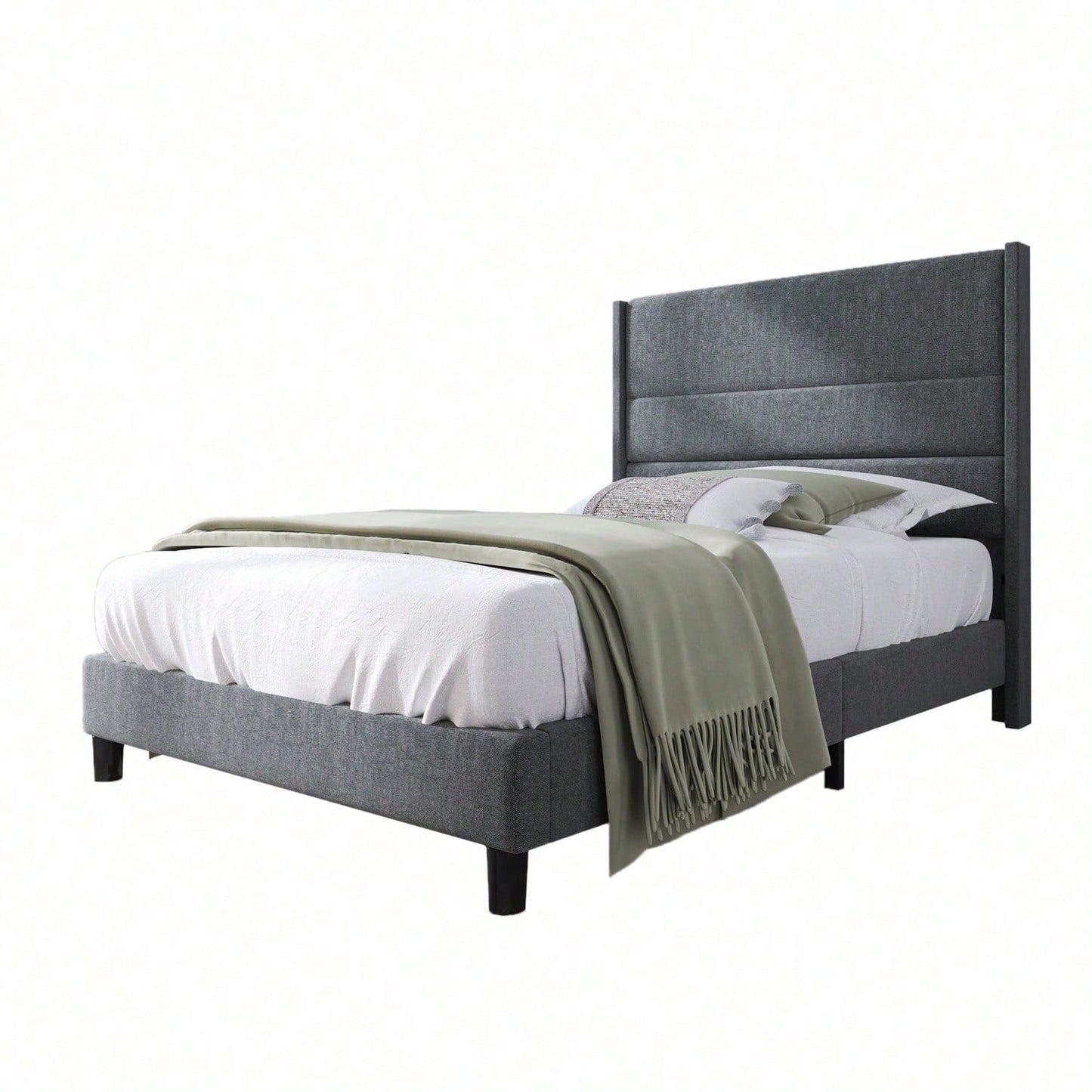 Polsterbett 90 x 200 cm, Bettgestell mit Lattenrost & Kopfteil, gepolstertes Doppelbett, Textilbezug Samt in Dunkelgrün, Zeitloses modernes Design, Jugendbett