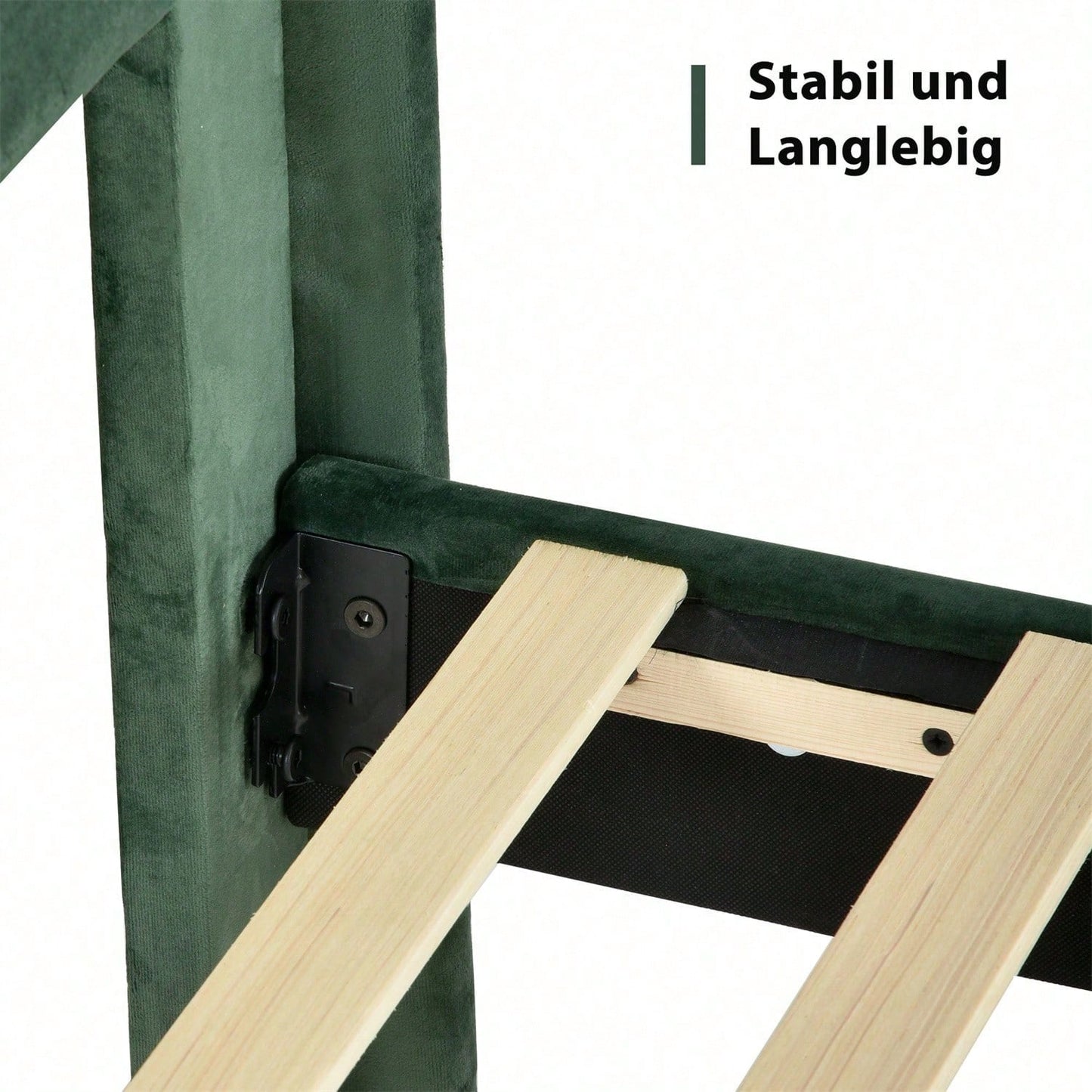 Polsterbett 90 x 200 cm, Bettgestell mit Lattenrost & Kopfteil, gepolstertes Doppelbett, Textilbezug Samt in Dunkelgrün, Zeitloses modernes Design, Jugendbett