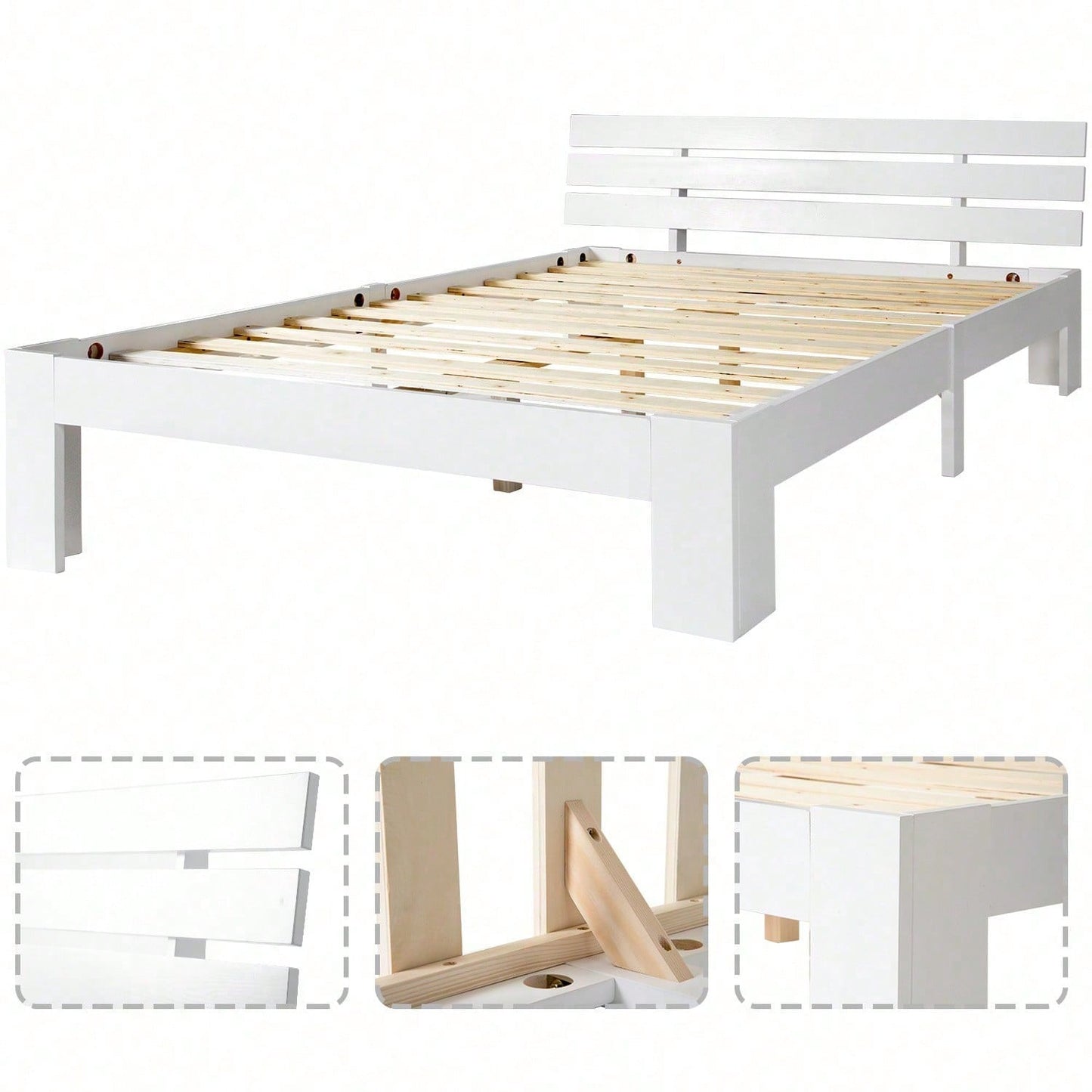 Holzbett Doppelbett mit Kopfteil aus Bettgestell mit Lattenrost-200 x 140 cm Massivholz Massiv Doppelbett als Kieferbett verwendbar