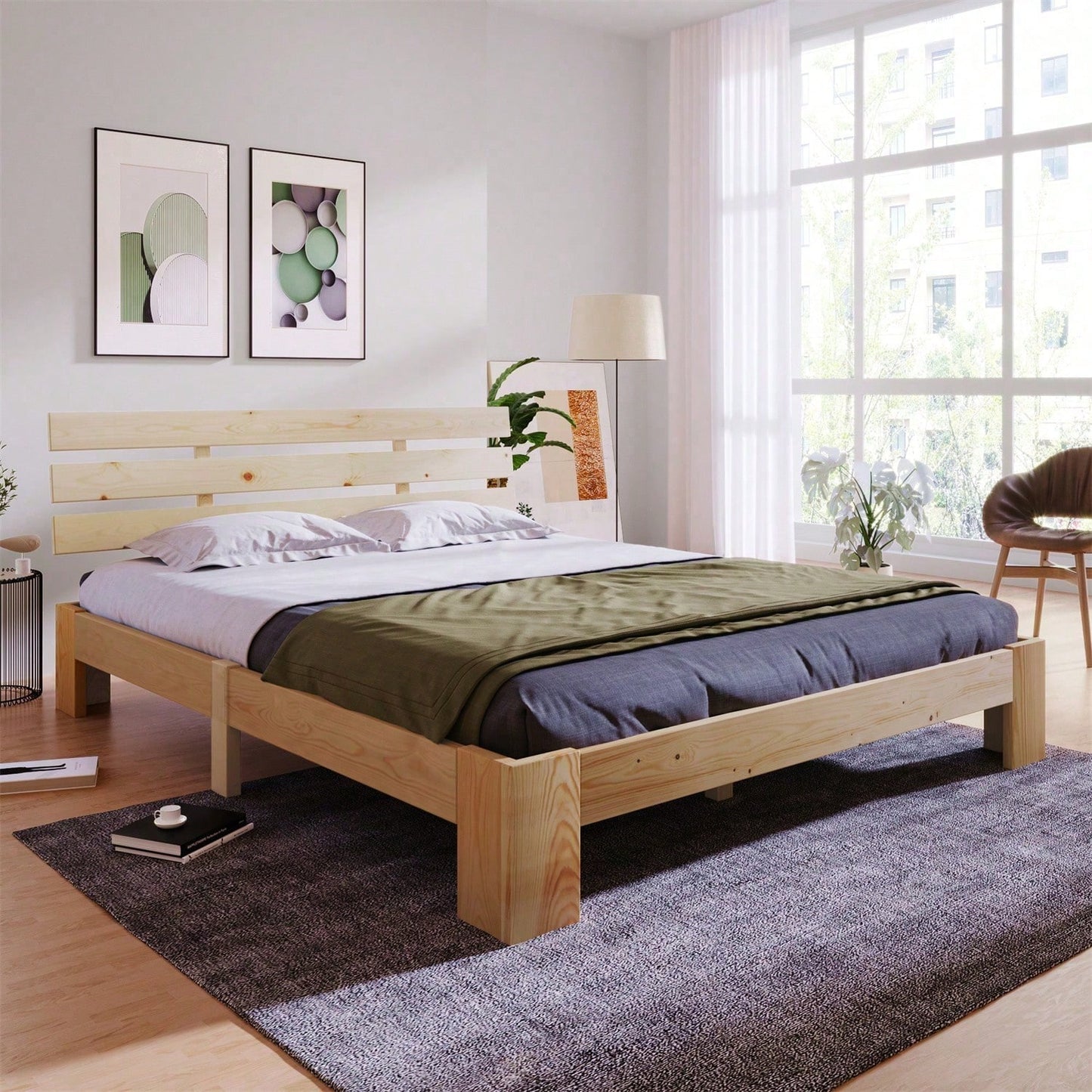 Holzbett Doppelbett mit Kopfteil aus Bettgestell mit Lattenrost-200 x 140 cm Massivholz Massiv Doppelbett als Kieferbett verwendbar