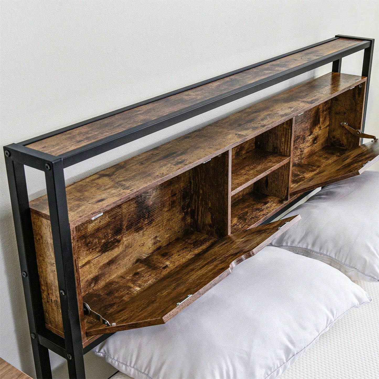 Metallbett Jugendbetten Doppelbett 140 x 200 cm mit Stauraum-Kopfteil und Metall Lattenrost, Kinderbett Metall Bettgestell Bettrahmen Für Erwachsene, Kinder, Jugendliche