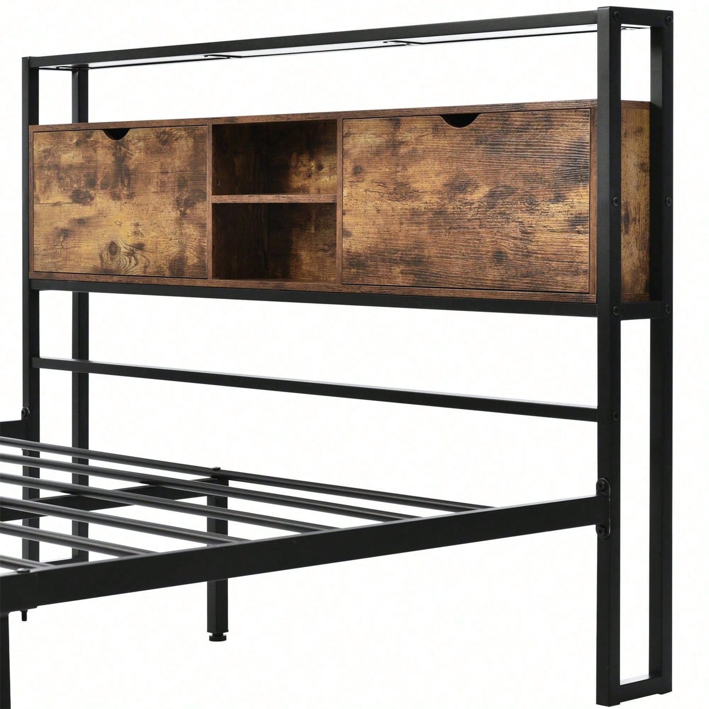 Metallbett Jugendbetten Doppelbett 140 x 200 cm mit Stauraum-Kopfteil und Metall Lattenrost, Kinderbett Metall Bettgestell Bettrahmen Für Erwachsene, Kinder, Jugendliche