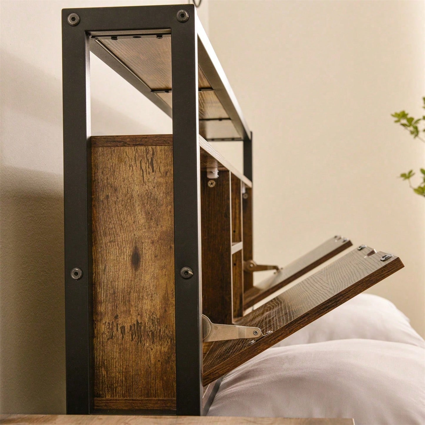 Metallbett Jugendbetten Doppelbett 140 x 200 cm mit Stauraum-Kopfteil und Metall Lattenrost, Kinderbett Metall Bettgestell Bettrahmen Für Erwachsene, Kinder, Jugendliche
