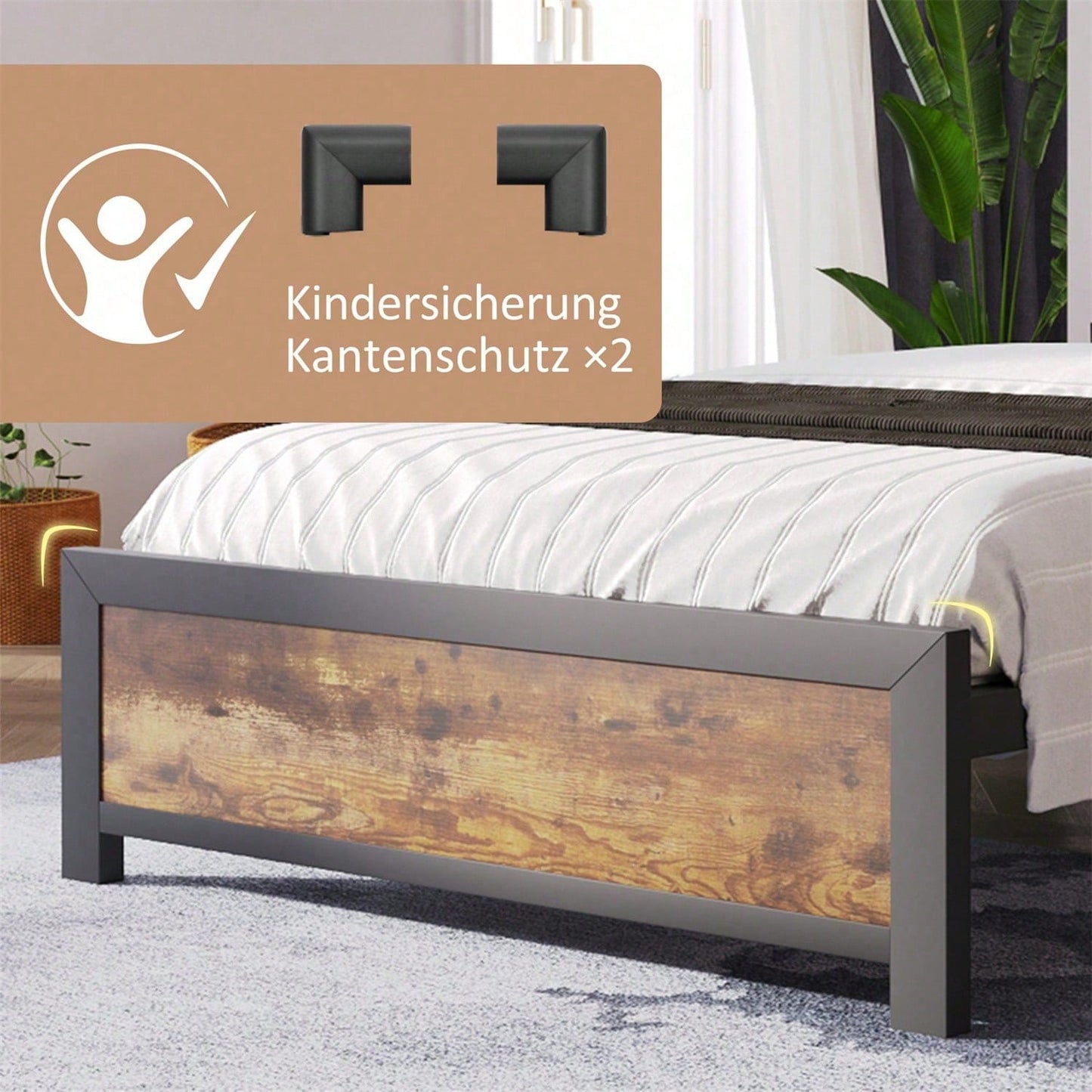 Metallbett Jugendbetten Einzelbett 90 x 200 cm mit Stauraum-Kopfteil und Metall Lattenrost, Kinderbett Metall Bettgestell Bettrahmen Für Erwachsene, Kinder, Jugendliche,Schwarz Industrielles Bett