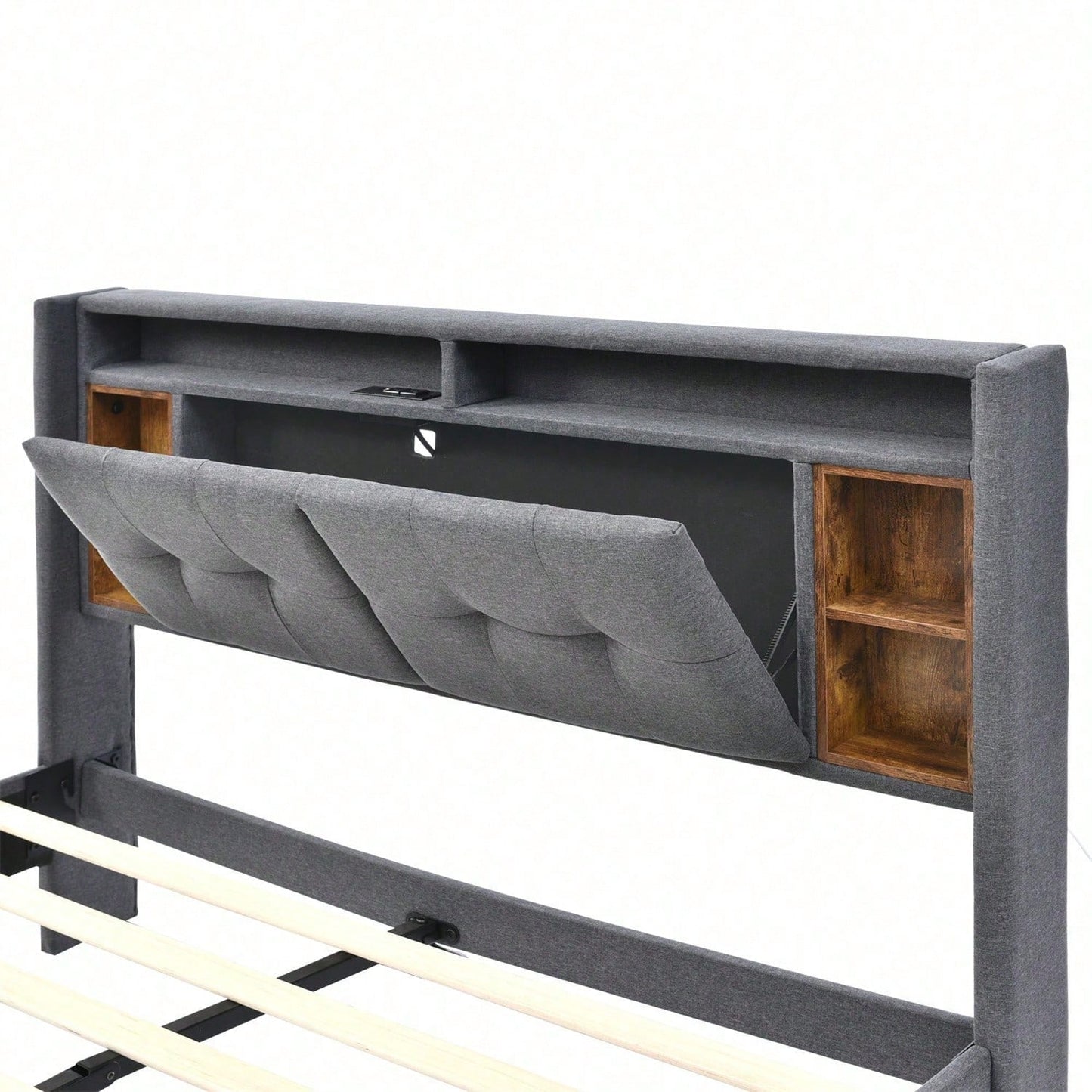 Polsterbett Doppelbett Stauraum-Kopfteil Bett mit aufladen USB und LED-Beleuchtung Bettgestell Lattenrost aus Holz,140*200CM Grau