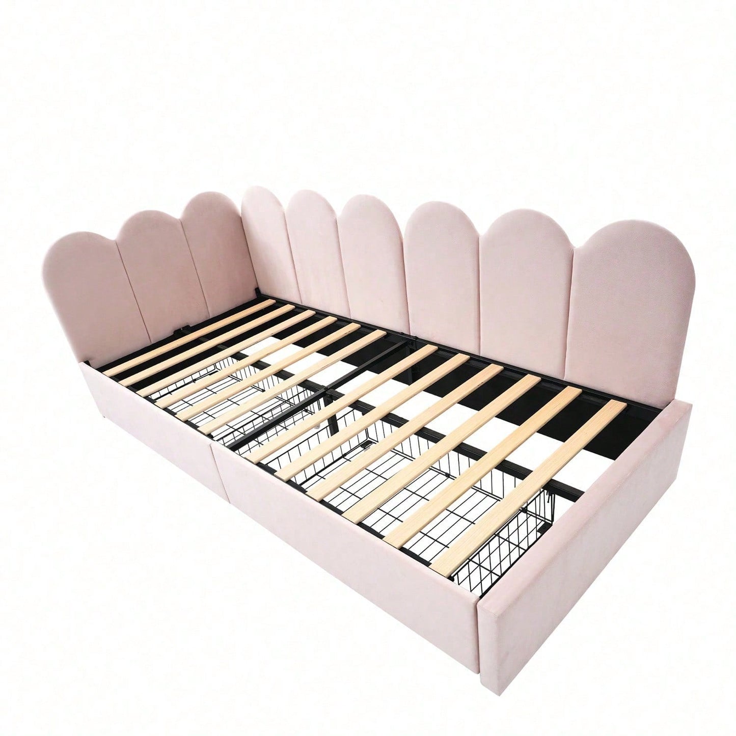 Polsterbett Einzelbett mit Schubladen Stauraumbett Samt Daybett Tagesbett Schlafsofa 90x200cm mit Lattenrost Jugendbett und Erwachsene Kinderbett,Rosa