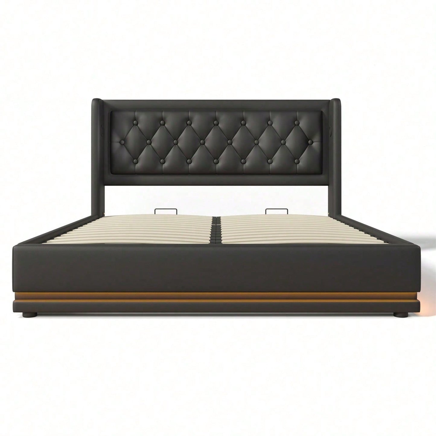 Polsterbett Doppelbett 140*200 cm,Schwarz PU-Material Hydraulisches Stauraumbett, gepolstertes Kopfteil mit USB Typ-C Ladefunktion, 3-seitige LED-Funktion
