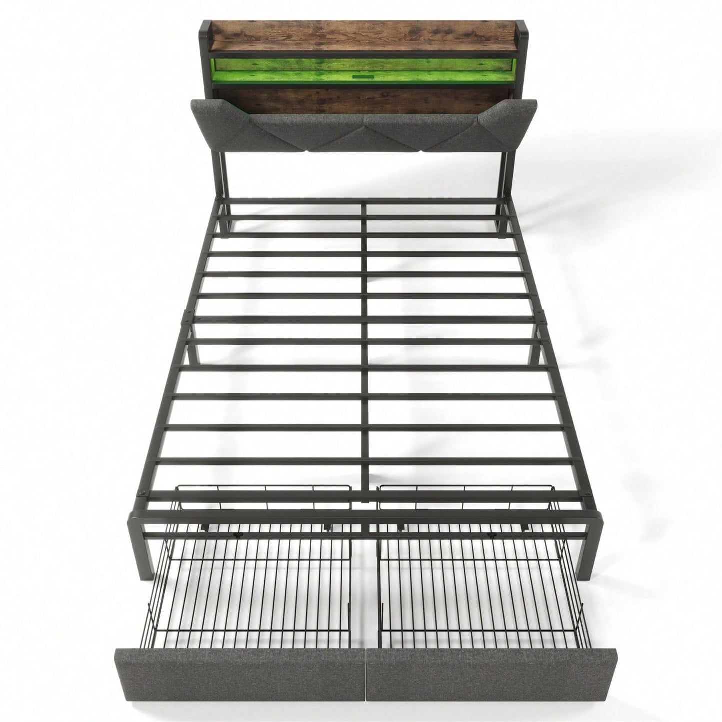 Polsterbett mit USB Typ C Ladefunktion Stauraum-Kopfteil und LED-Beleuchtung und Schubladen, Doppelbett 140x 200 Stauraumbetten Bettgestell mit Lattenrost aus Metallrahmen, Grau
