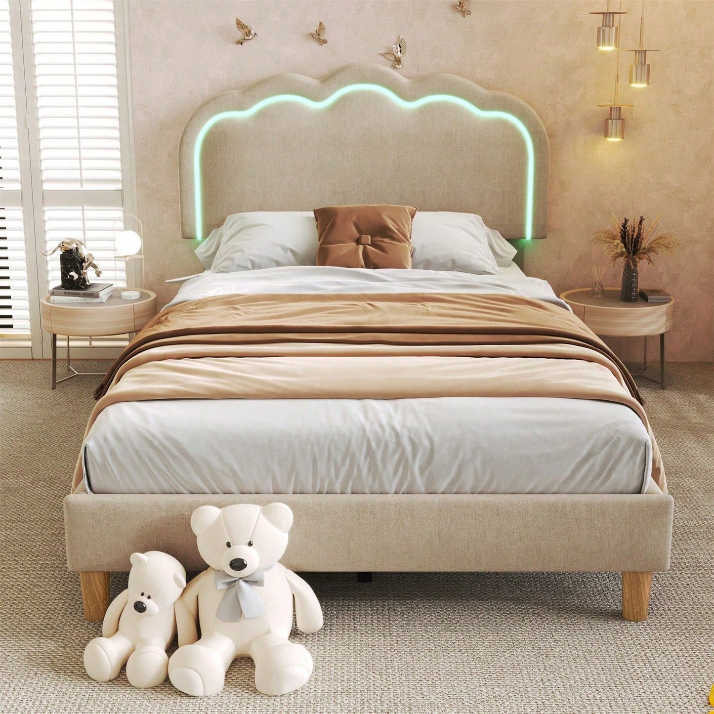 Polsterbett LED Einzelbett 90 x 200cm, Bettgestell mit Lattenrost und Verstellbares Kopfteil, Gepolstertes bett in Rosa,Bettrahmen Jugendbett für Schlafzimmer Gästezimmer-Samt