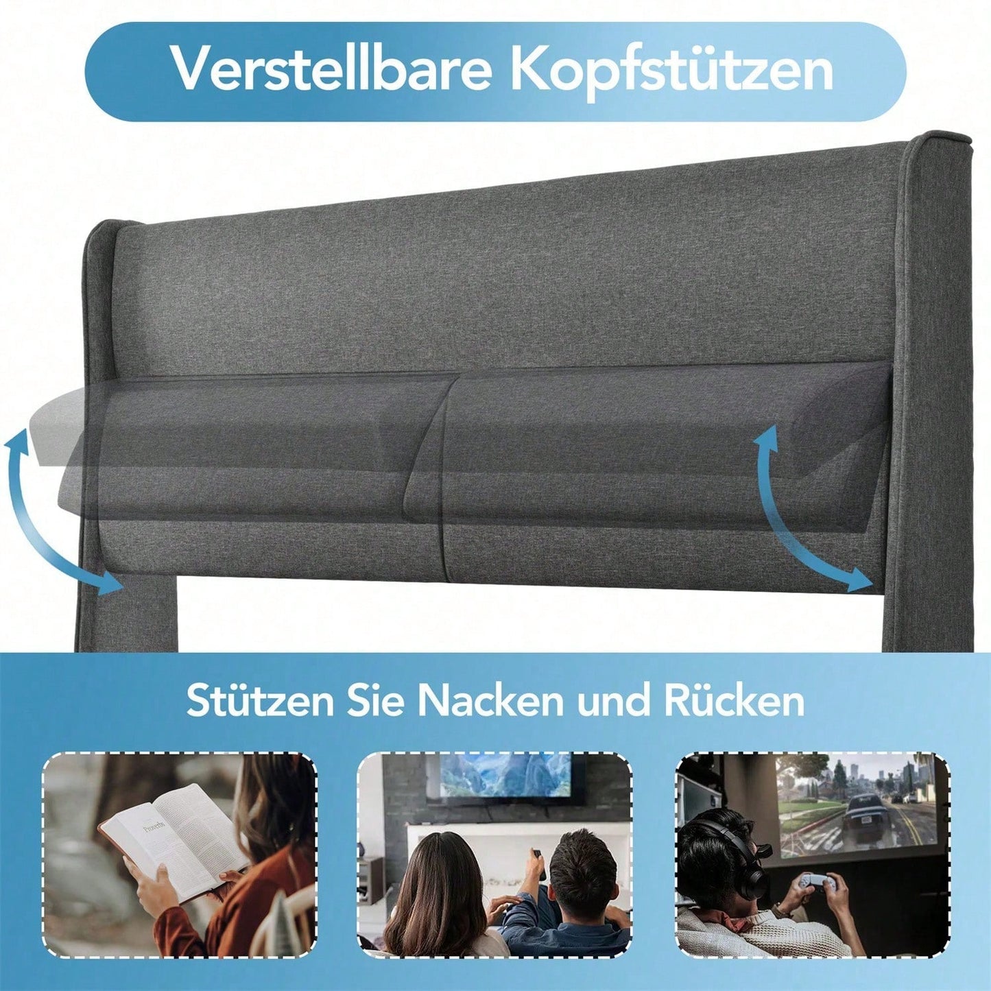 Polsterbett Doppelbett mit Verstellbare Kopfstützen,Stauraumbetten Bettgestell aus Leinenmaterial Jugendbett 160x200 mit lattenrost