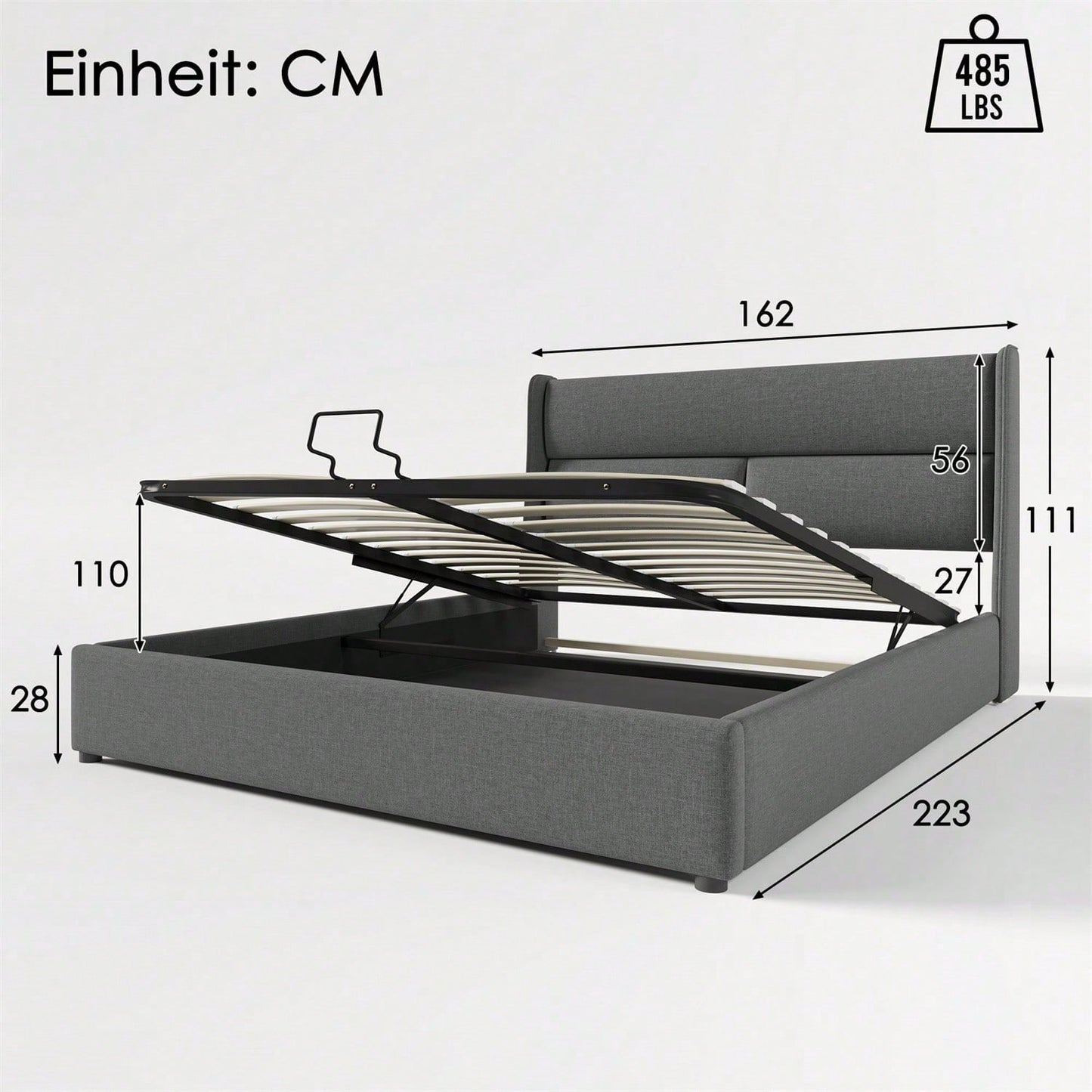 Polsterbett Doppelbett mit Verstellbare Kopfstützen,Stauraumbetten Bettgestell aus Leinenmaterial Jugendbett 160x200 mit lattenrost