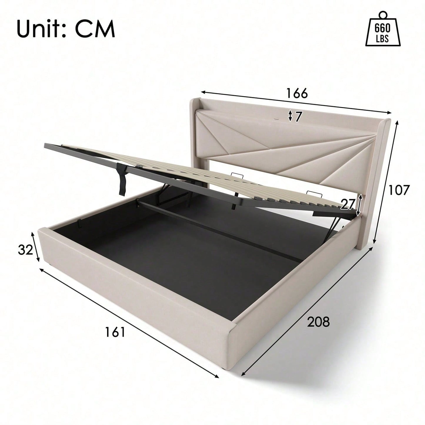 Polsterbett Doppelbett Stauraum Bettkasten mit USB Typ C Ladefunktion Kopfteil,ohne Matratze, Stauraumbetten Bettgestell aus Leinenmaterial Jugendbett 160x200 mit lattenrost