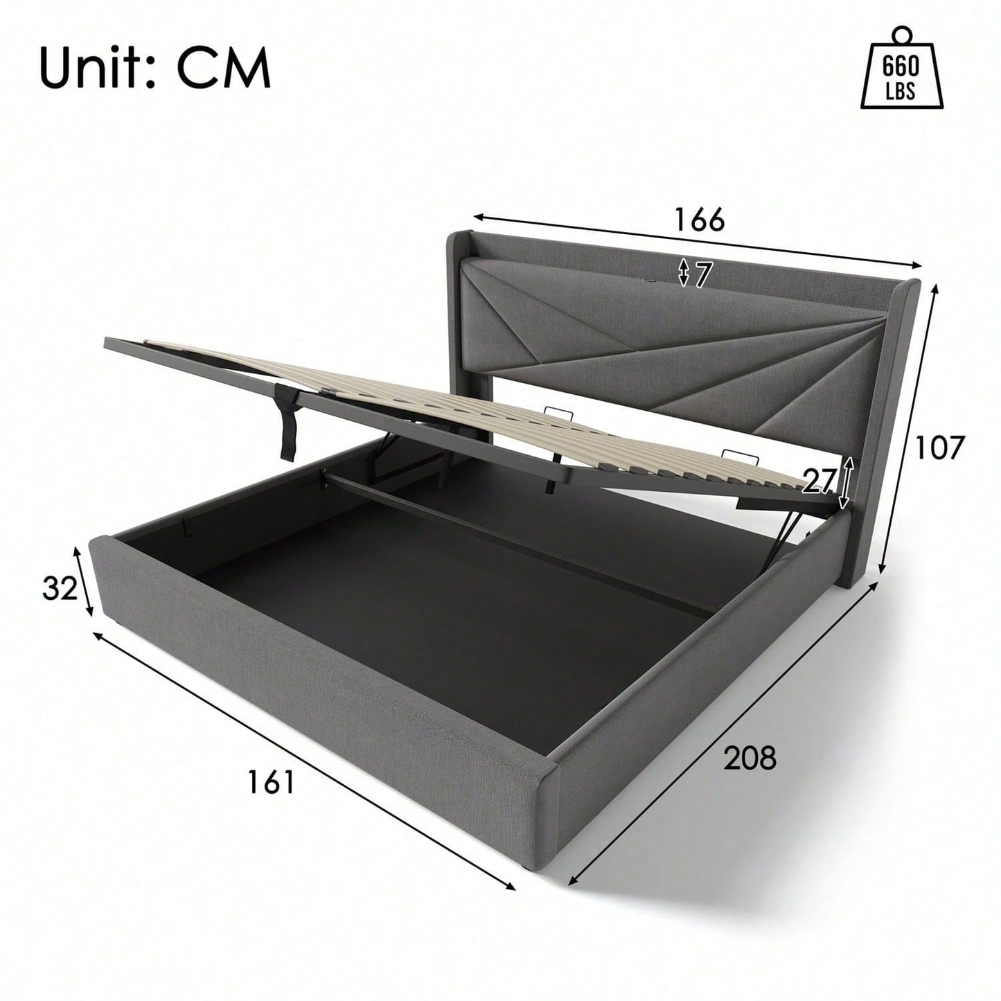 Polsterbett Doppelbett Stauraum Bettkasten mit USB Typ C Ladefunktion Kopfteil,ohne Matratze, Stauraumbetten Bettgestell aus Leinenmaterial Jugendbett 160x200 mit lattenrost