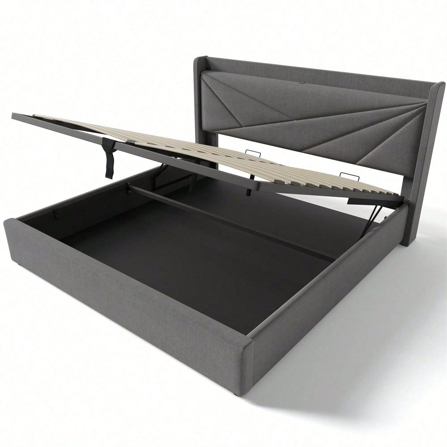 Polsterbett Doppelbett Stauraum Bettkasten mit USB Typ C Ladefunktion Kopfteil,ohne Matratze, Stauraumbetten Bettgestell aus Leinenmaterial Jugendbett 160x200 mit lattenrost