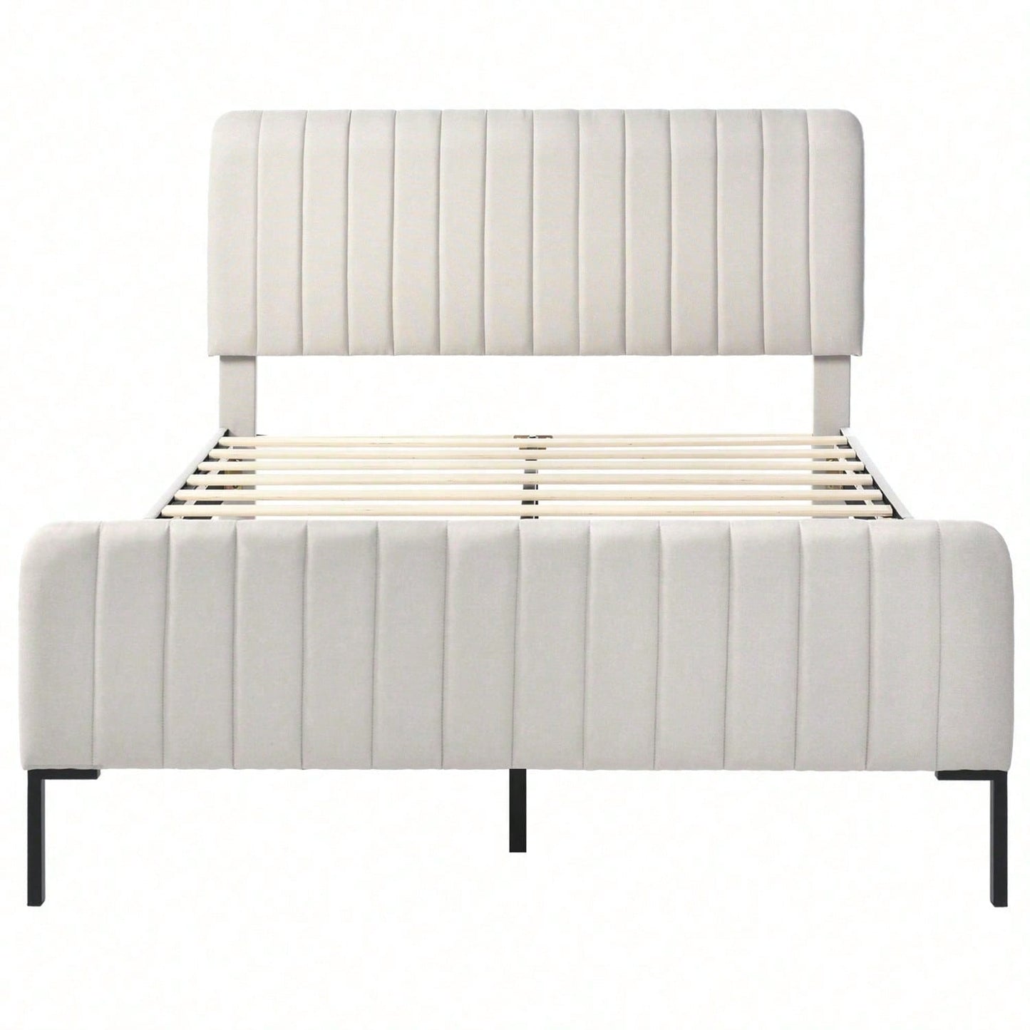 Polsterbett Doppelbett 160 x 200 cm, Bettgestell mit Lattenrost und Verstellbares Kopfteil, Gepolstertes bett in Grau-Beige,Bettrahmen Jugendbett für Schlafzimmer Gästezimmer-Leinenmaterial