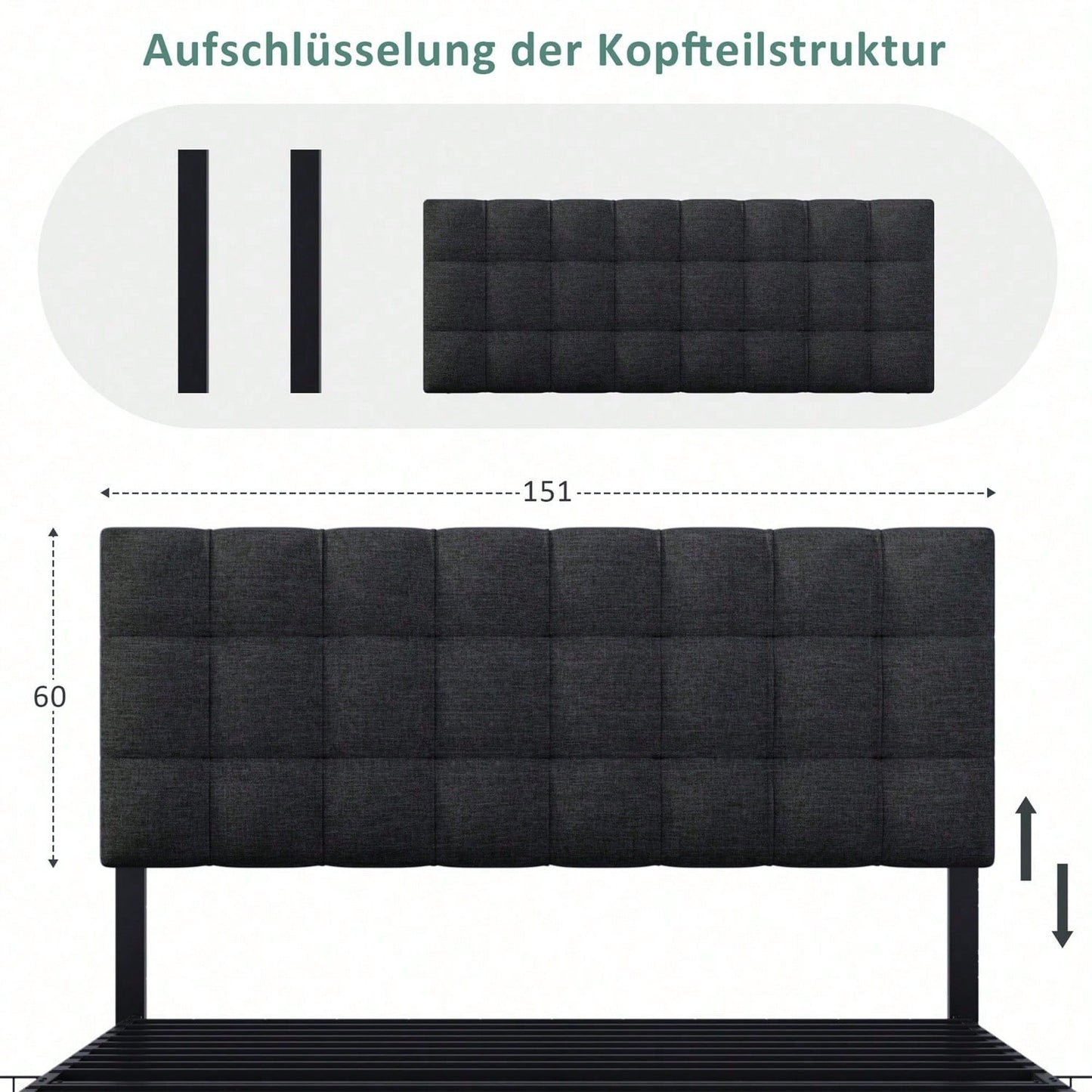 Polsterbett mit 4 Schubladen, Doppelbett mit Lattenrost, Stauraum Bett, höhenverstellbares Kopfteil & quadratisches Nähdesign, Metalllattenstütze, Leinenmaterial