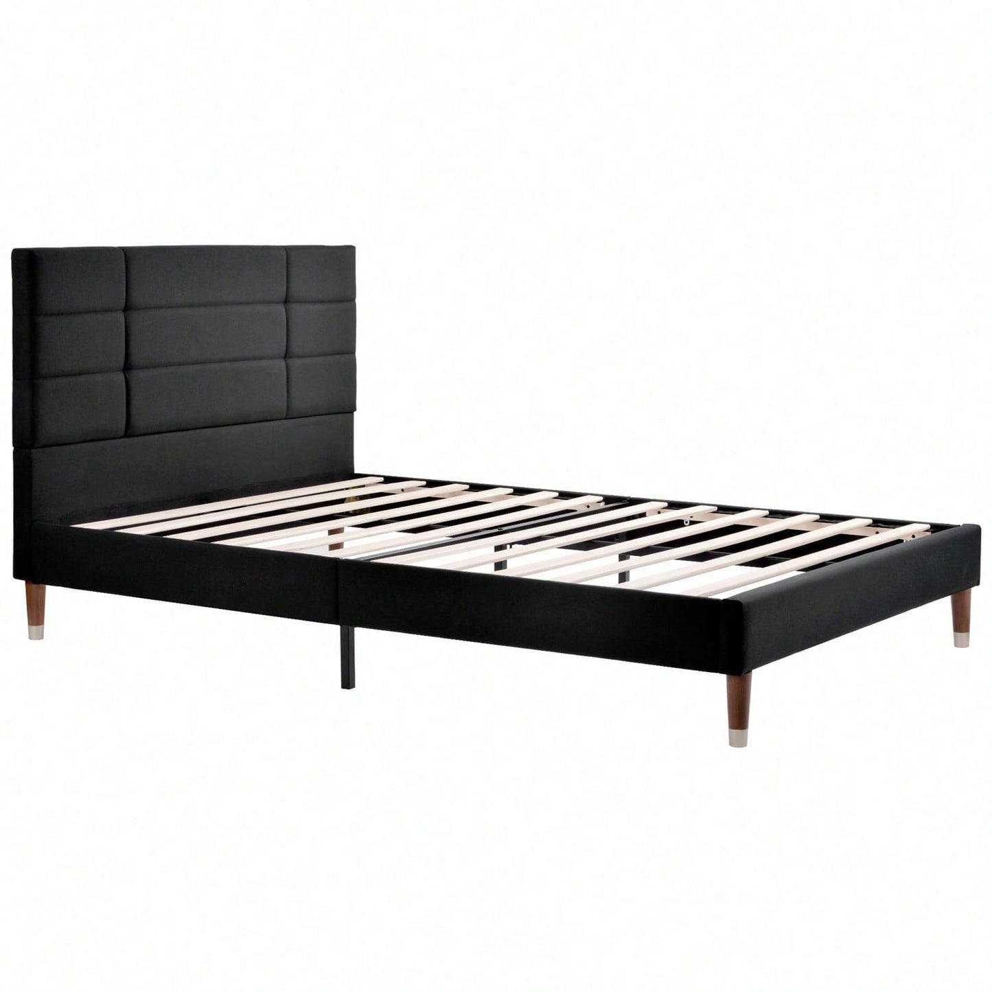 Polsterbett Doppelbett mit Lattenrost, 140x200cm gepolsteres Bettgestell mit Kopfteil, in Schwarz Leinen, für Erwachsene&Jugendliche(Mit Federkernmatratze)