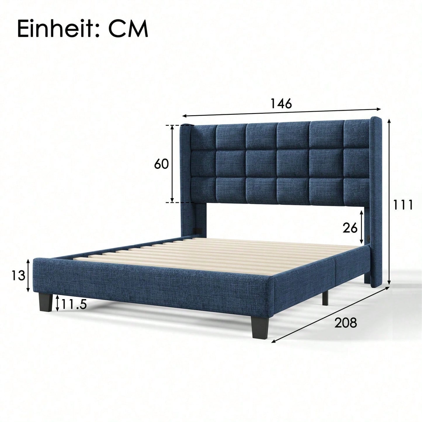 Polsterbett Mit seinem gepolstertes Kopfteil Doppelbett mit Lattenrost, 140x200cm ,in Grau Leinen, mittelfest