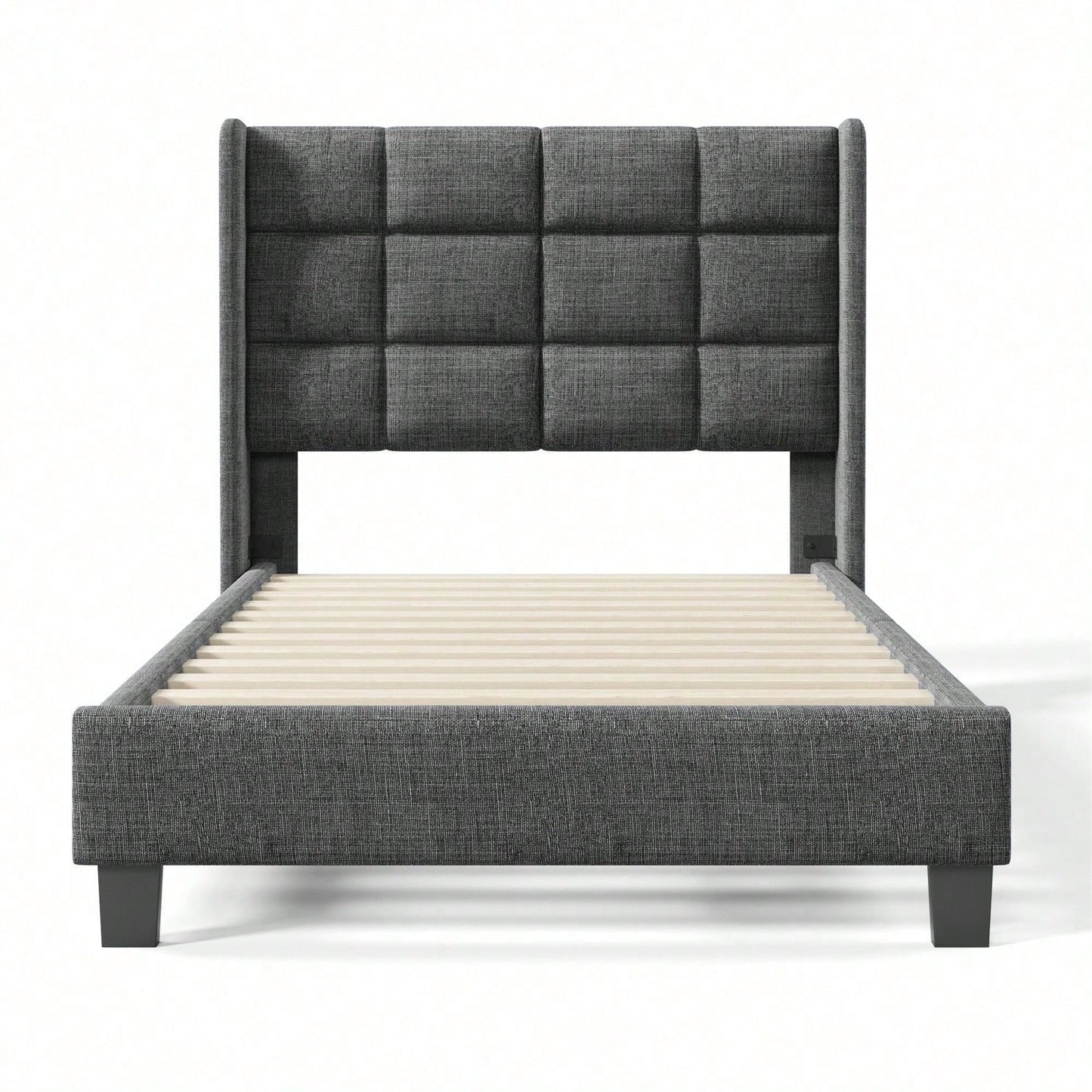 Modernes Design Polsterbett Mit seinem gepolstertes Kopfteil Einzelbett mit Lattenrost, 90x200cm ,in Blau Leinen, mittelfest