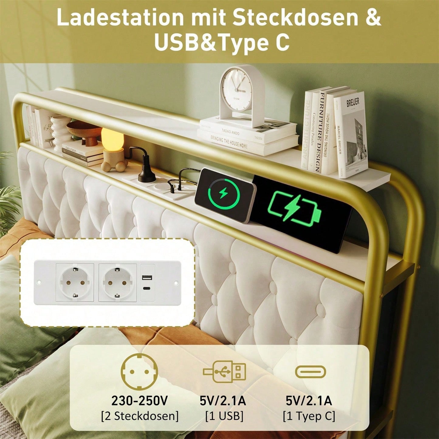 Polsterbett Doppelbett mit aufladen USB Type C Ladefunktion APP-Control LED Bettgestell Metallbett 140*200 Bettrahmen und 4 Schubladen, Samt